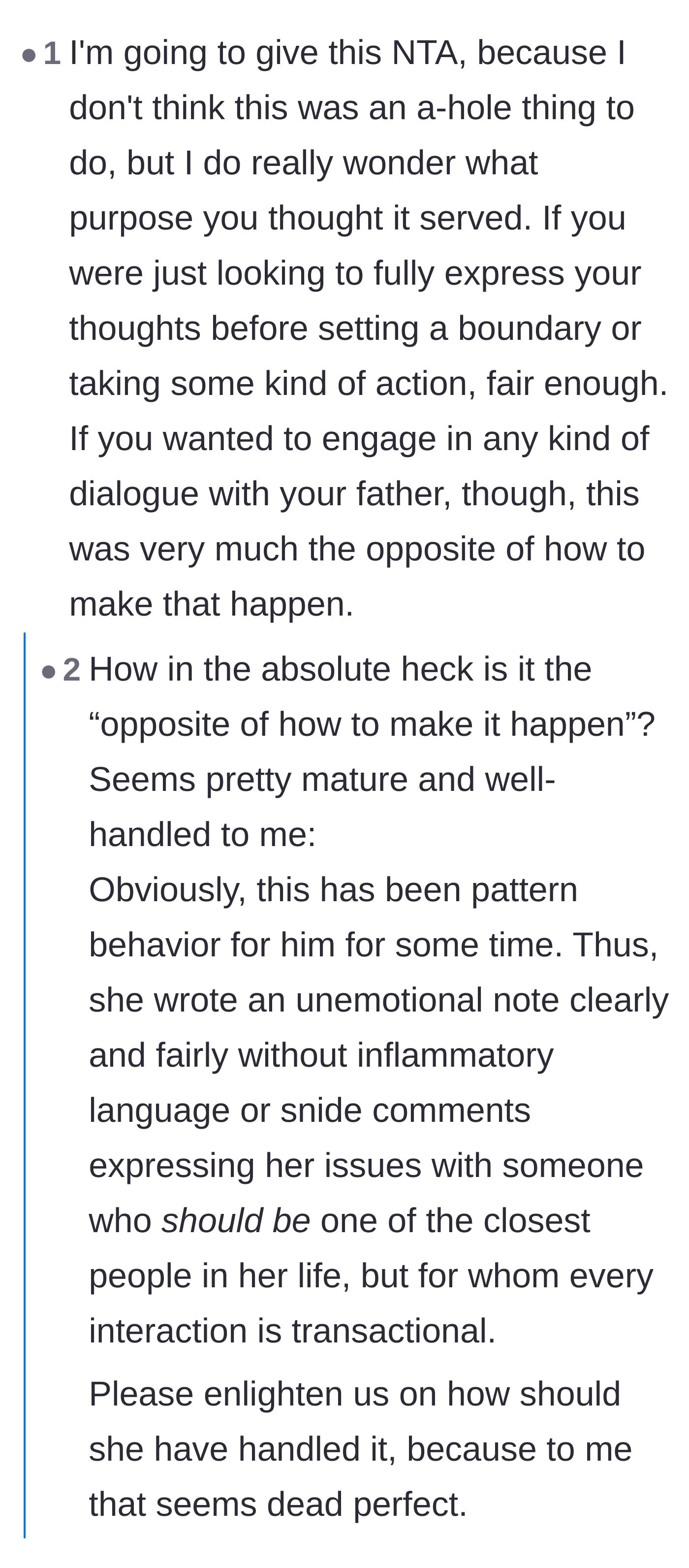 Comment thread 1 - A heated debate about whether the author's confrontation text was meant for catharsis or was a futile attempt at starting a productive dialogue.