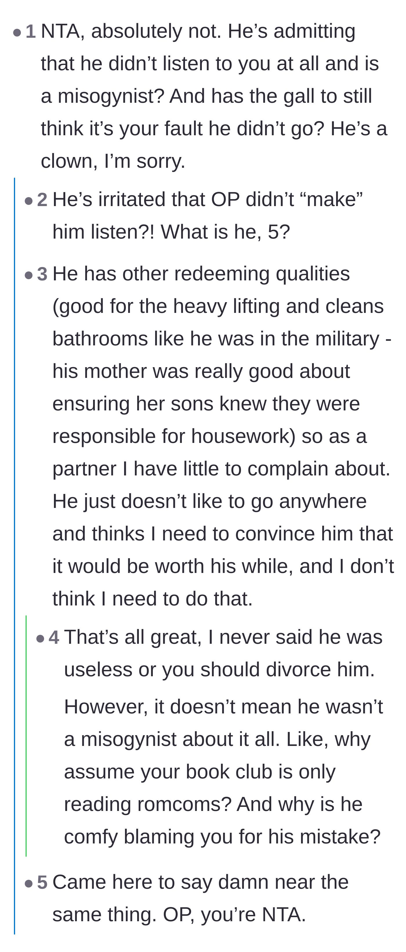 Comment thread 3 - A deep dive into the casual disrespect of assuming a women's book club only reads cheesy romance novels.