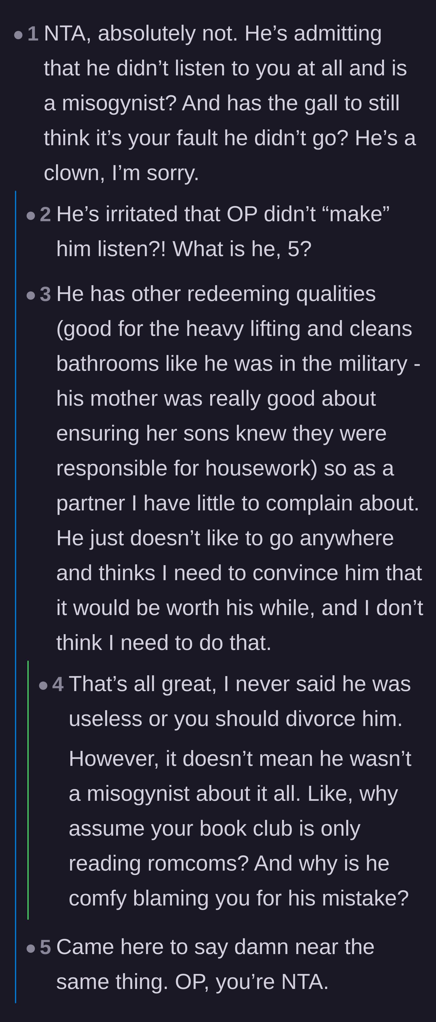 Comment thread 3 - A deep dive into the casual disrespect of assuming a women's book club only reads cheesy romance novels.