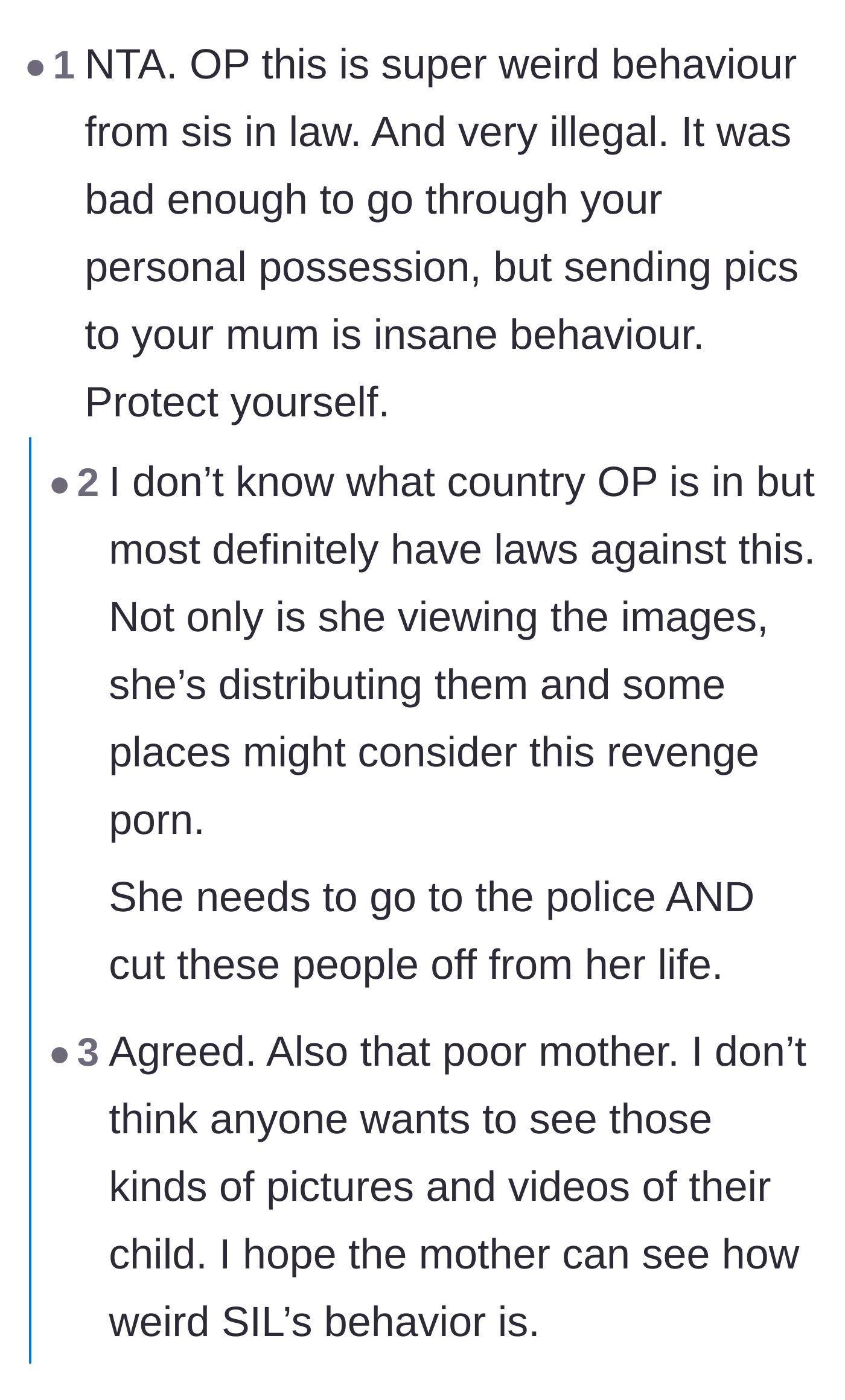 Comment thread 2 - Discussion on how disturbing it was to involve the mother and the need to go no-contact.
