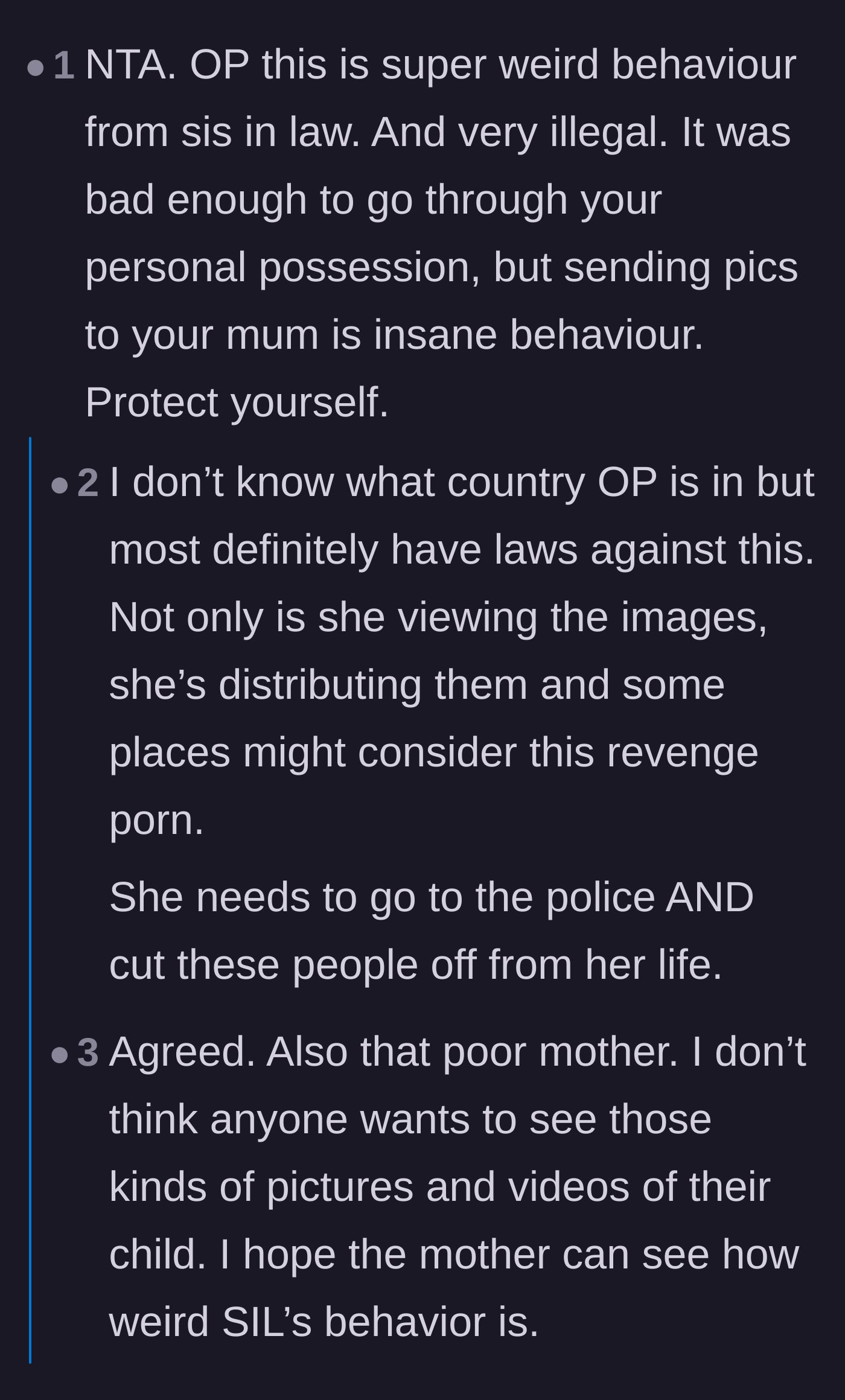 Comment thread 2 - Discussion on how disturbing it was to involve the mother and the need to go no-contact.