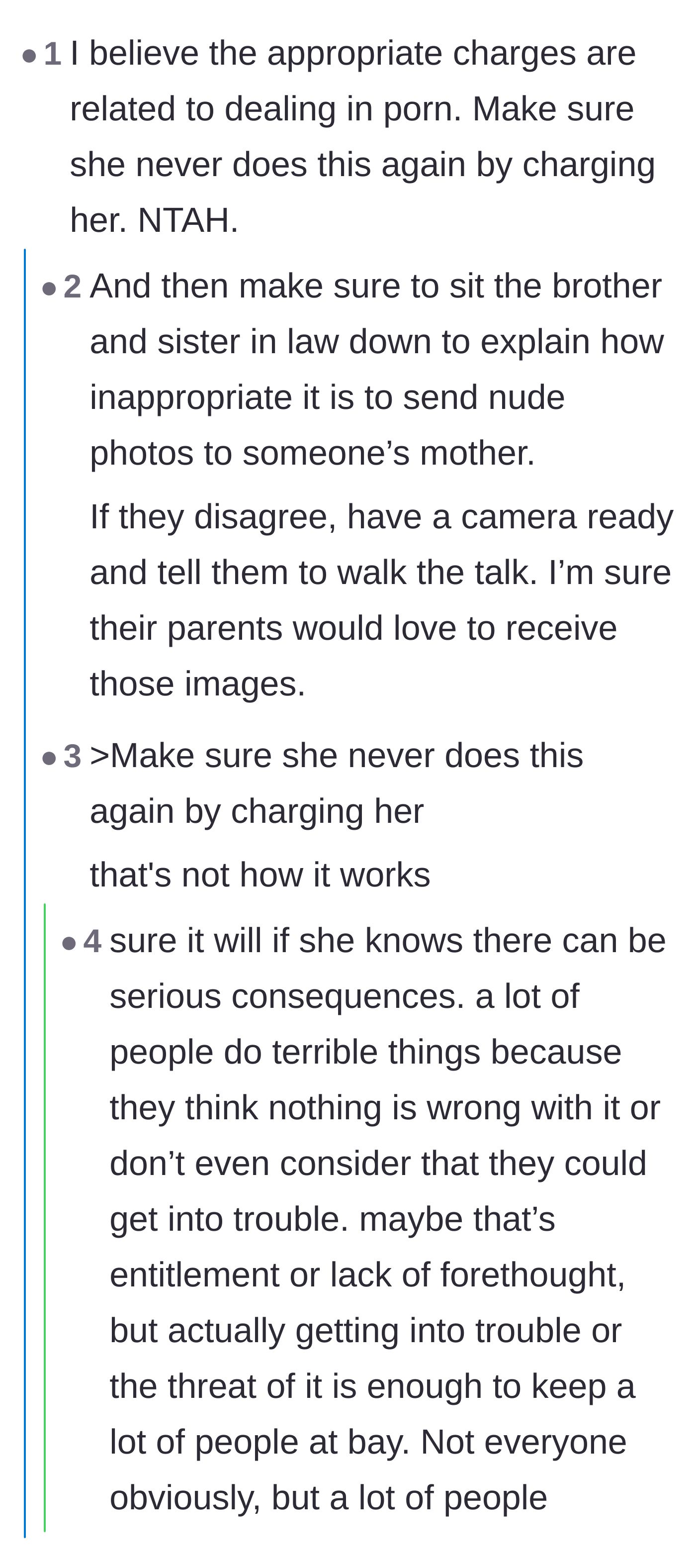 Comment thread 5 - Suggestions to press charges and mockingly turn the intervention back on the overstepping in-laws.