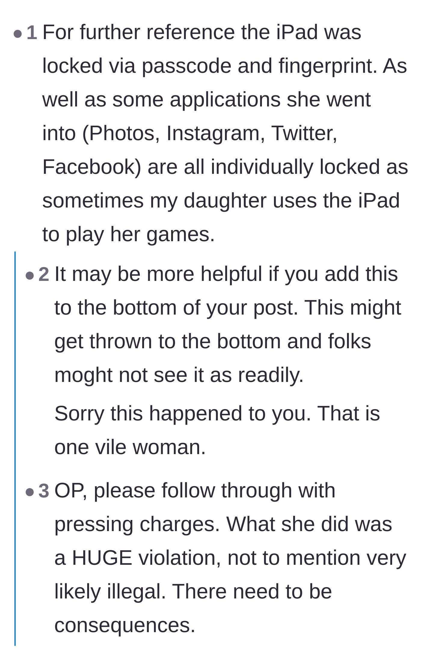Comment thread 6 - Reactions to the revelation that the device and apps were heavily locked, proving premeditated snooping.
