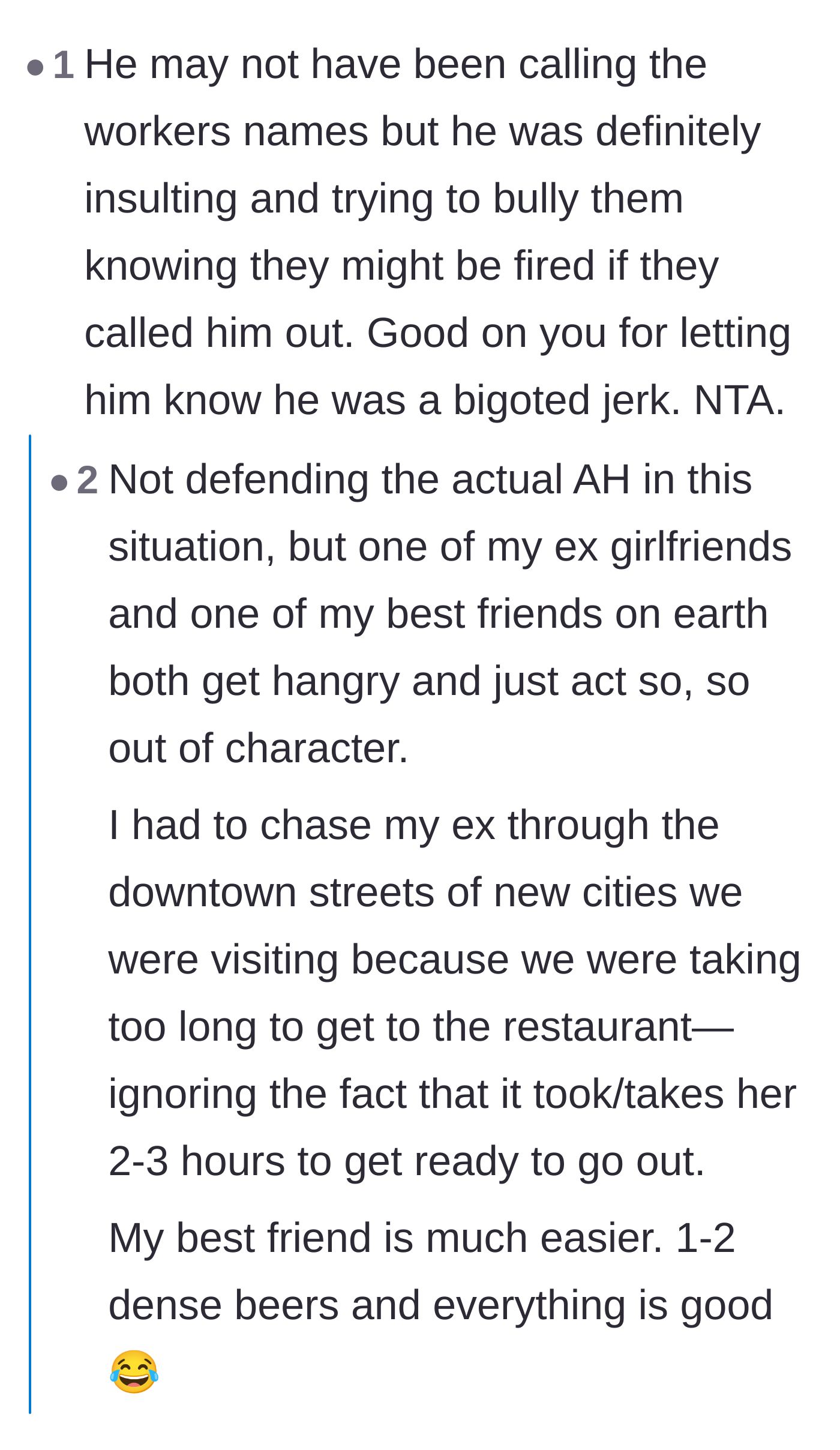 Comment thread 2 - A discussion breaking down the unfair power dynamics between entitled customers and retail staff.