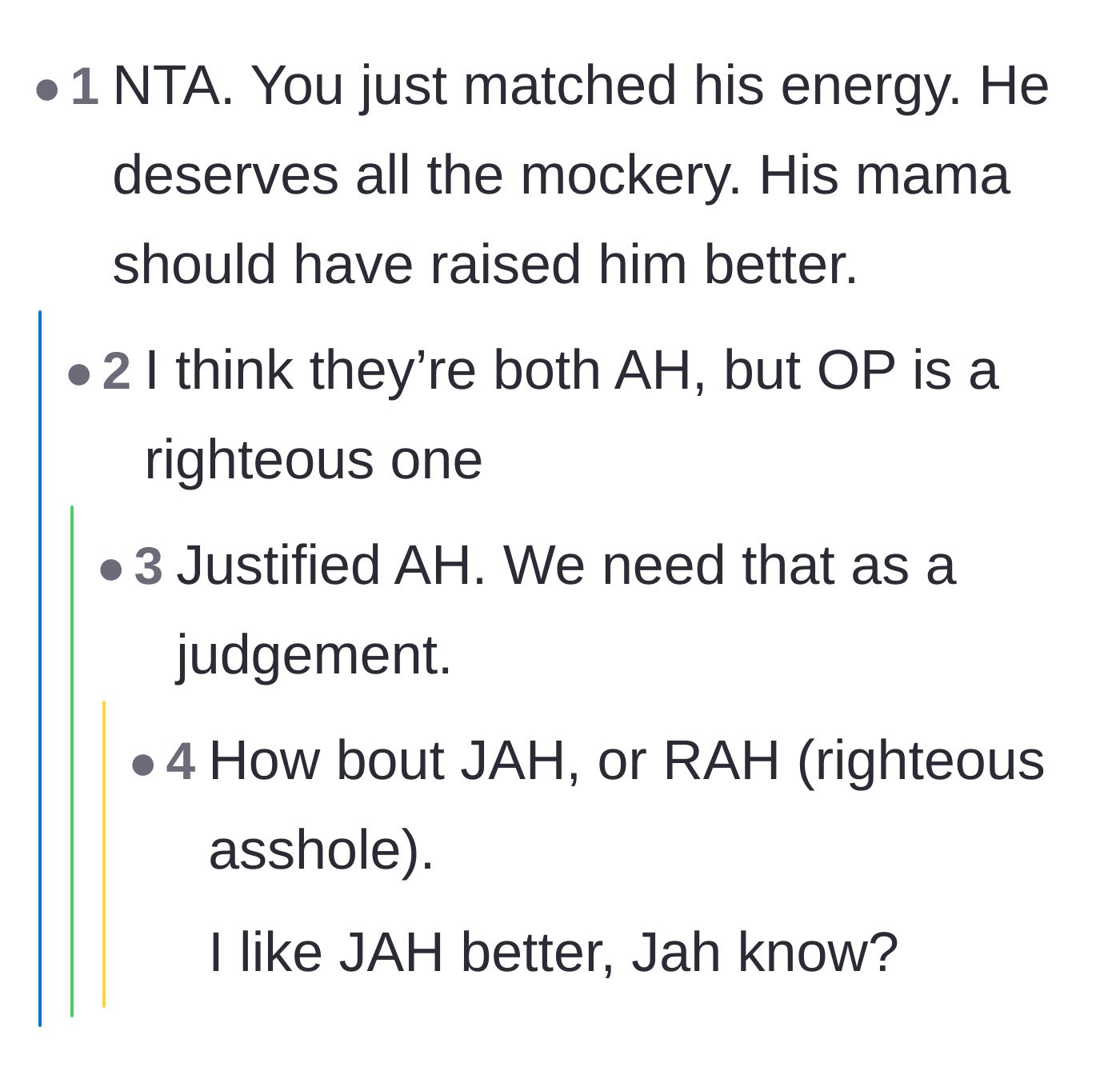 Comment thread 3 - Users playfully petitioning for a brand new moral category to judge justified bad behavior.