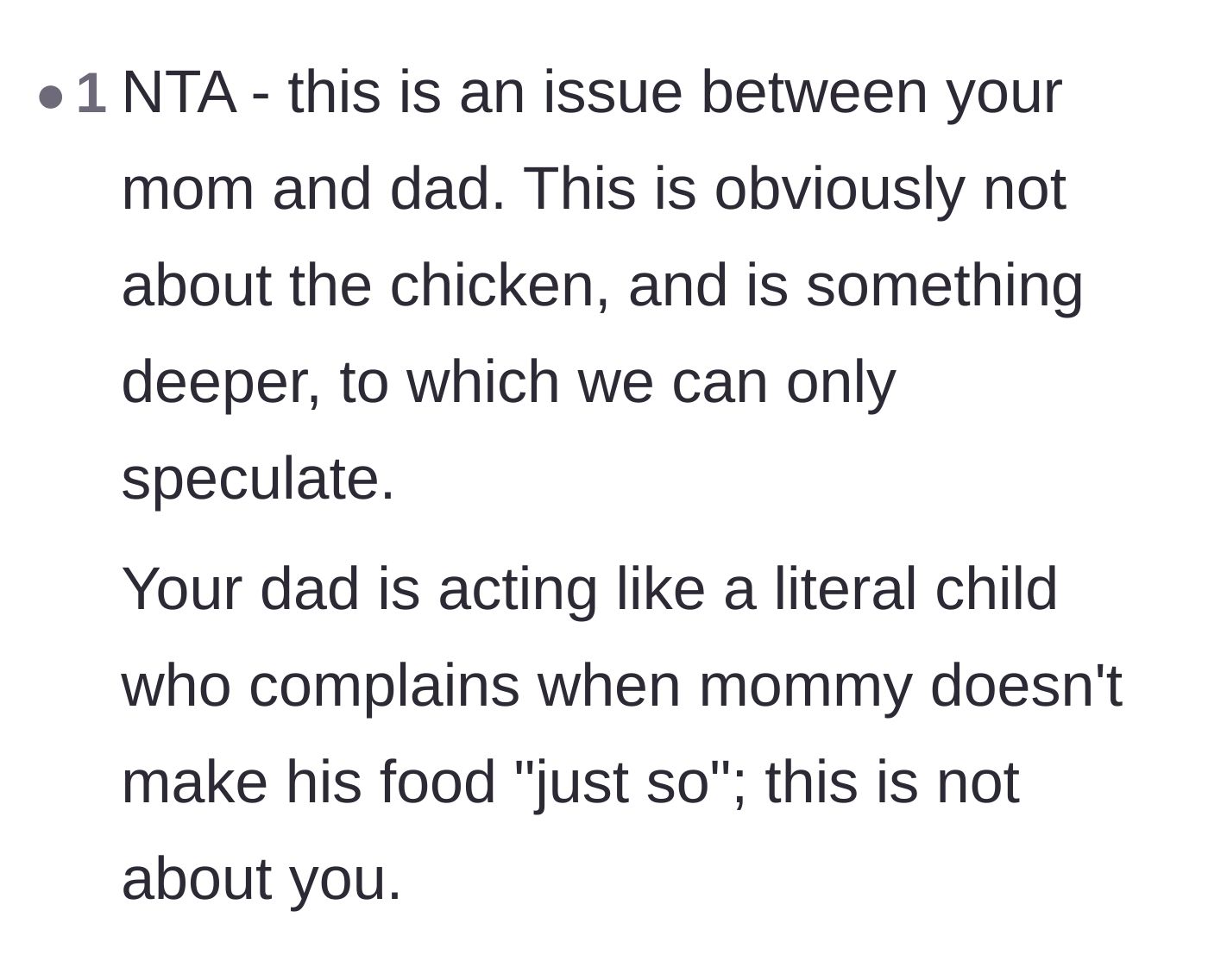 Comment thread 1 - Discussing how the chicken is just a proxy for the father's deeper emotional immaturity.
