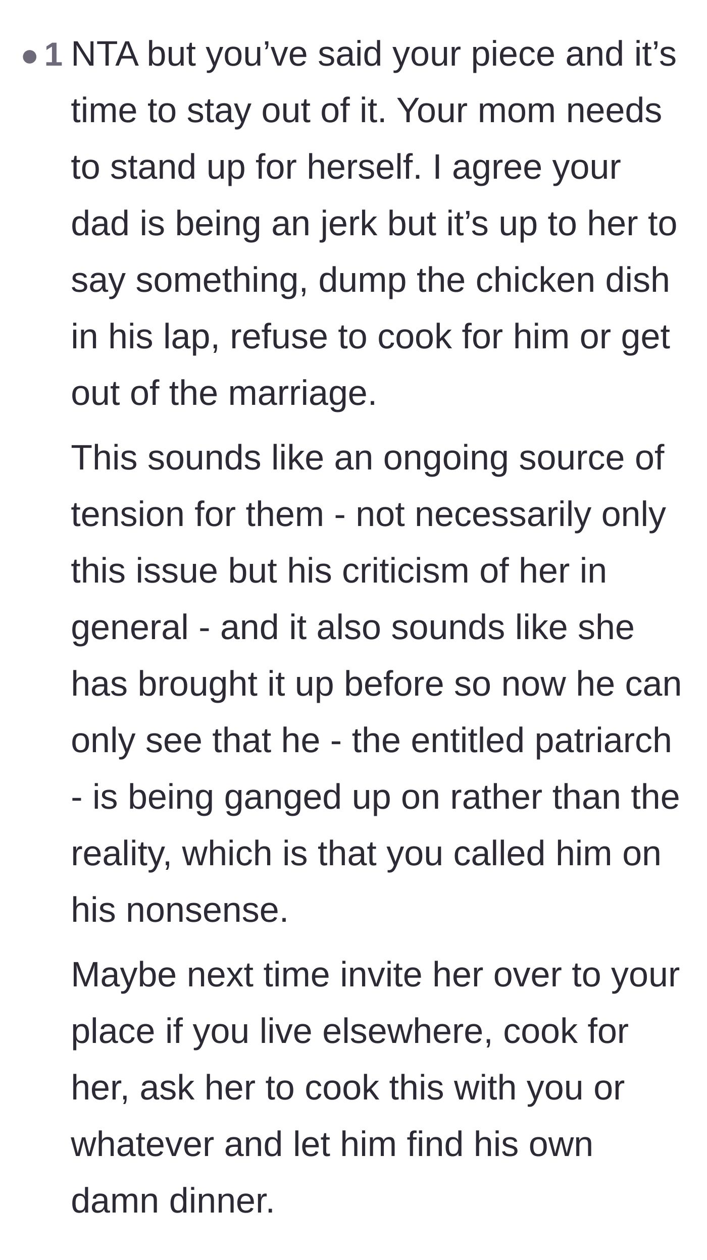Comment thread 3 - Advising the adult child to step back and let the mother defend herself or leave.