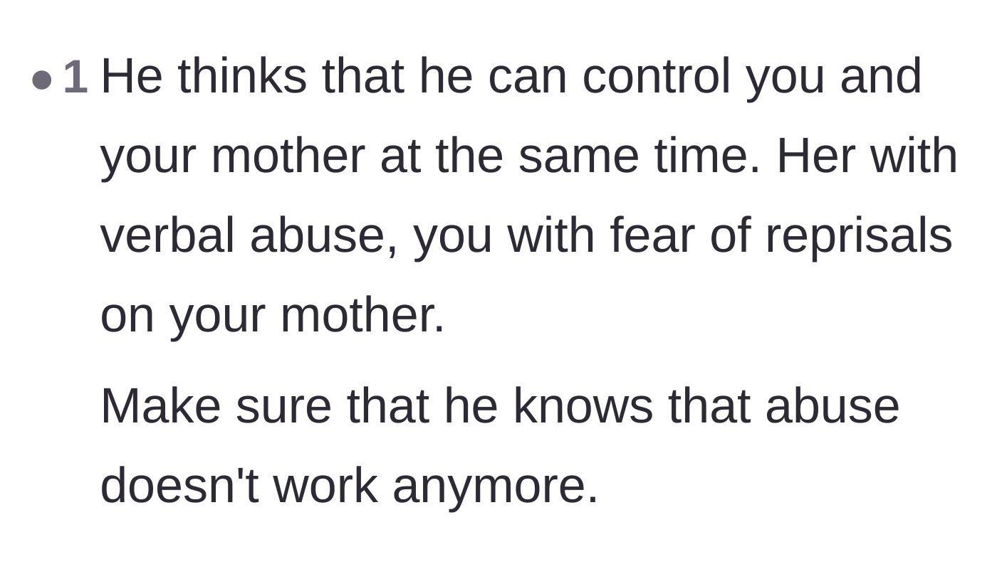 Comment thread 4 - Analyzing the father's dual control tactics of verbal abuse and fear.