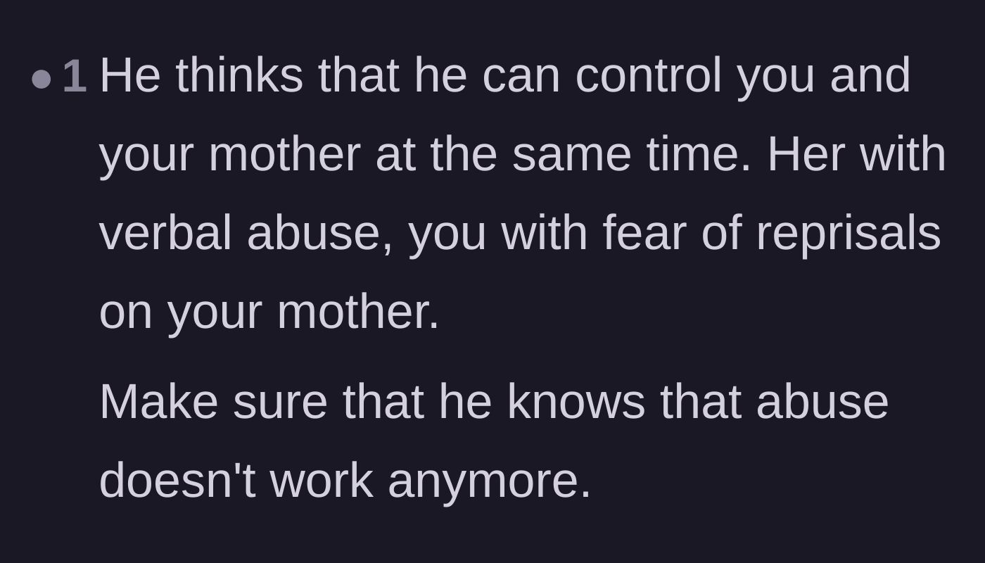 Comment thread 4 - Analyzing the father's dual control tactics of verbal abuse and fear.