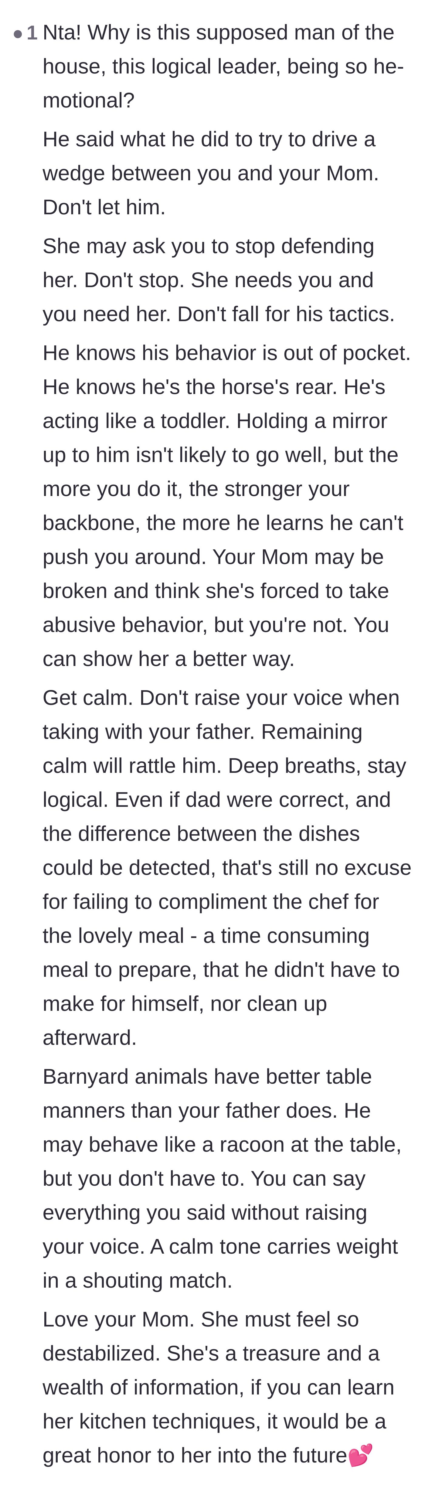 Comment thread 5 - Encouraging the main character to remain calm while continuing to fiercely defend their mother.