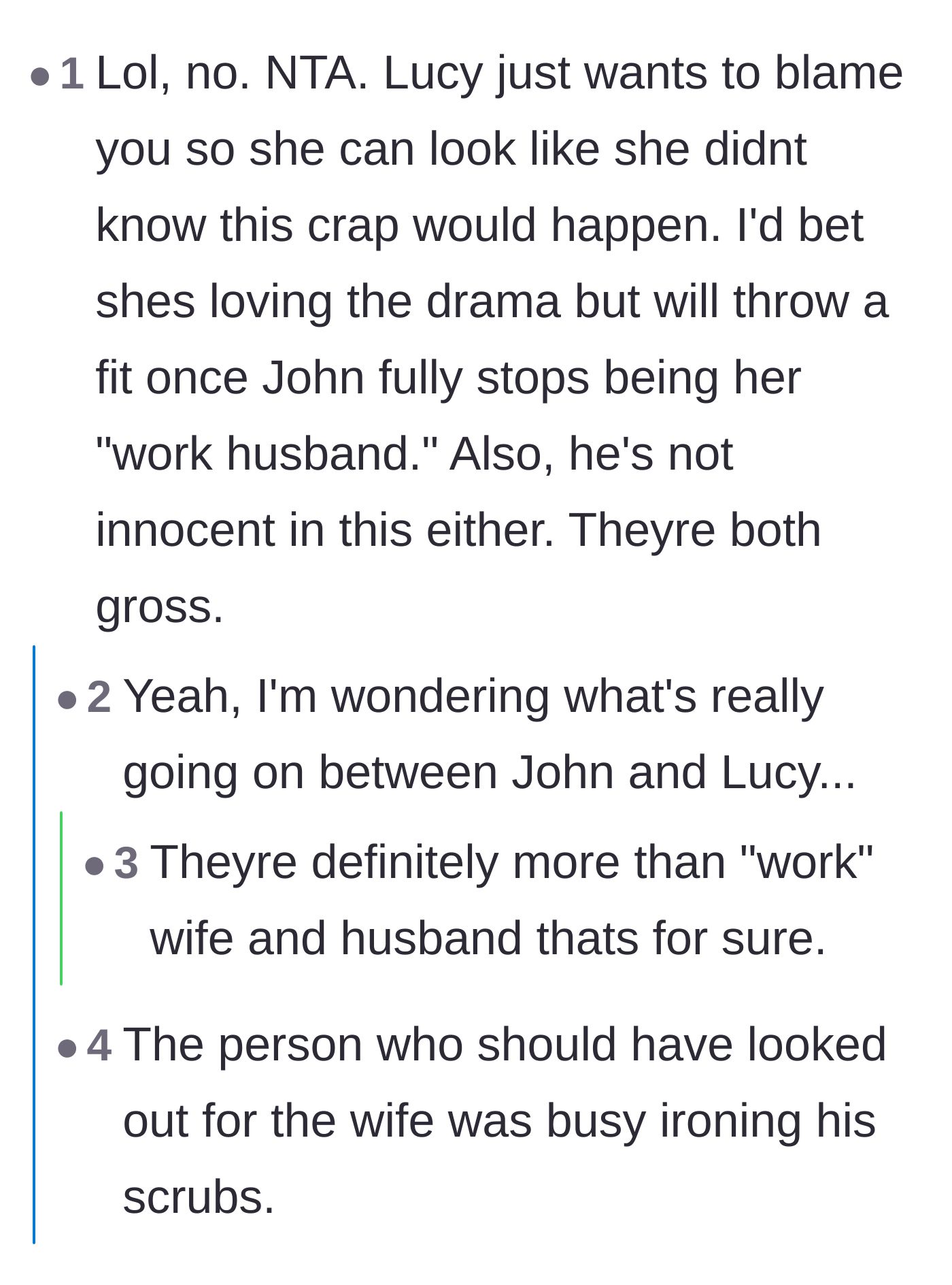 Comment thread 2 - Discussion calling out both Lucy and the married coworker for their inappropriate behavior