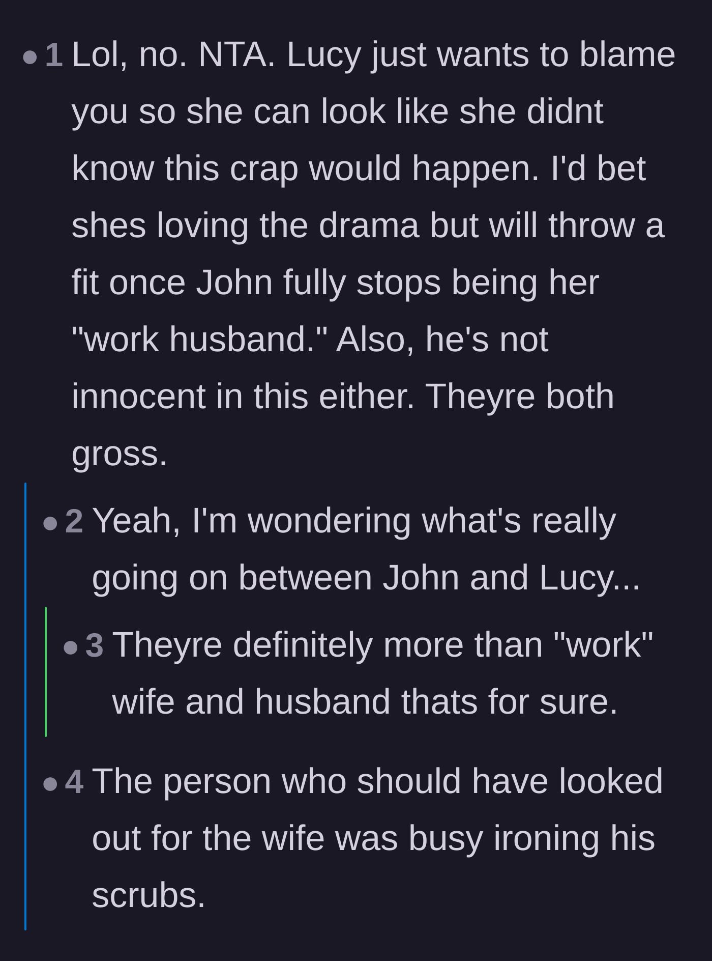 Comment thread 2 - Discussion calling out both Lucy and the married coworker for their inappropriate behavior