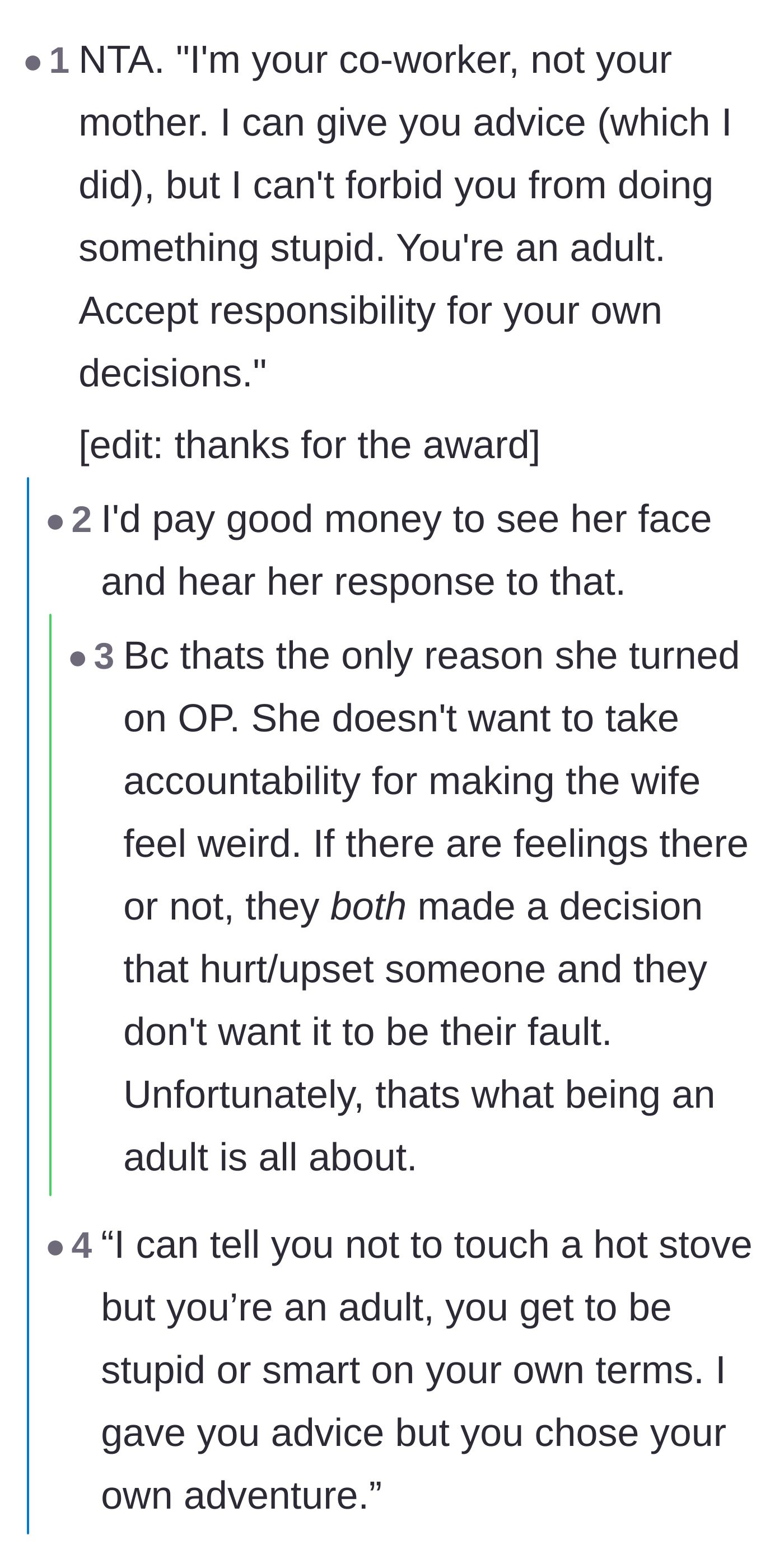 Comment thread 4 - A suggested script telling Lucy that coworkers are not responsible for parenting each other