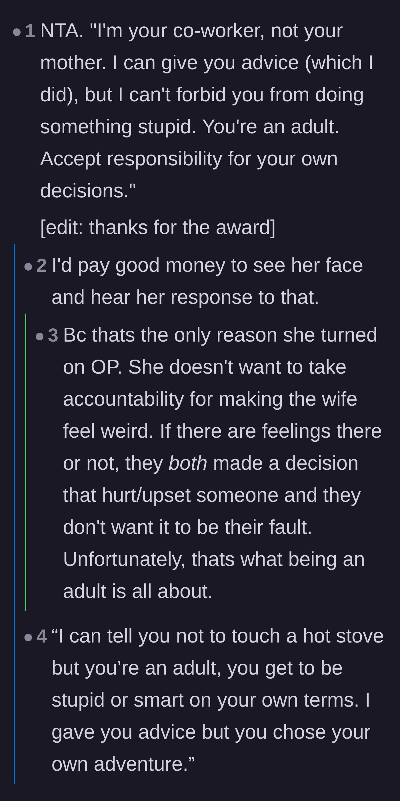Comment thread 4 - A suggested script telling Lucy that coworkers are not responsible for parenting each other