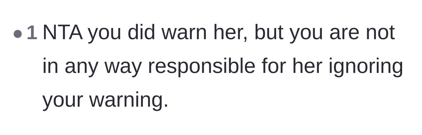 Comment thread 6 - A concise judgment stating that OP bears no responsibility after giving a warning