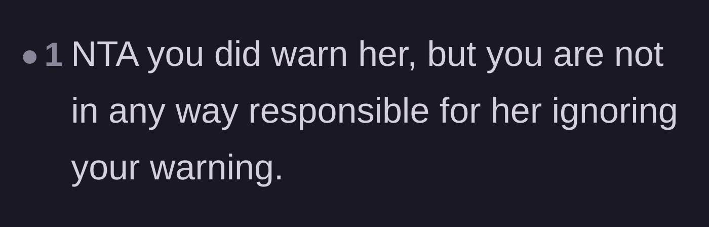 Comment thread 6 - A concise judgment stating that OP bears no responsibility after giving a warning