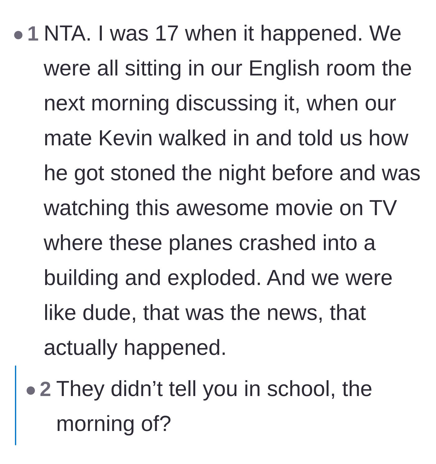 Comment thread 3 - People sharing how their schools actually handled the news and how time zones impacted the timeline.