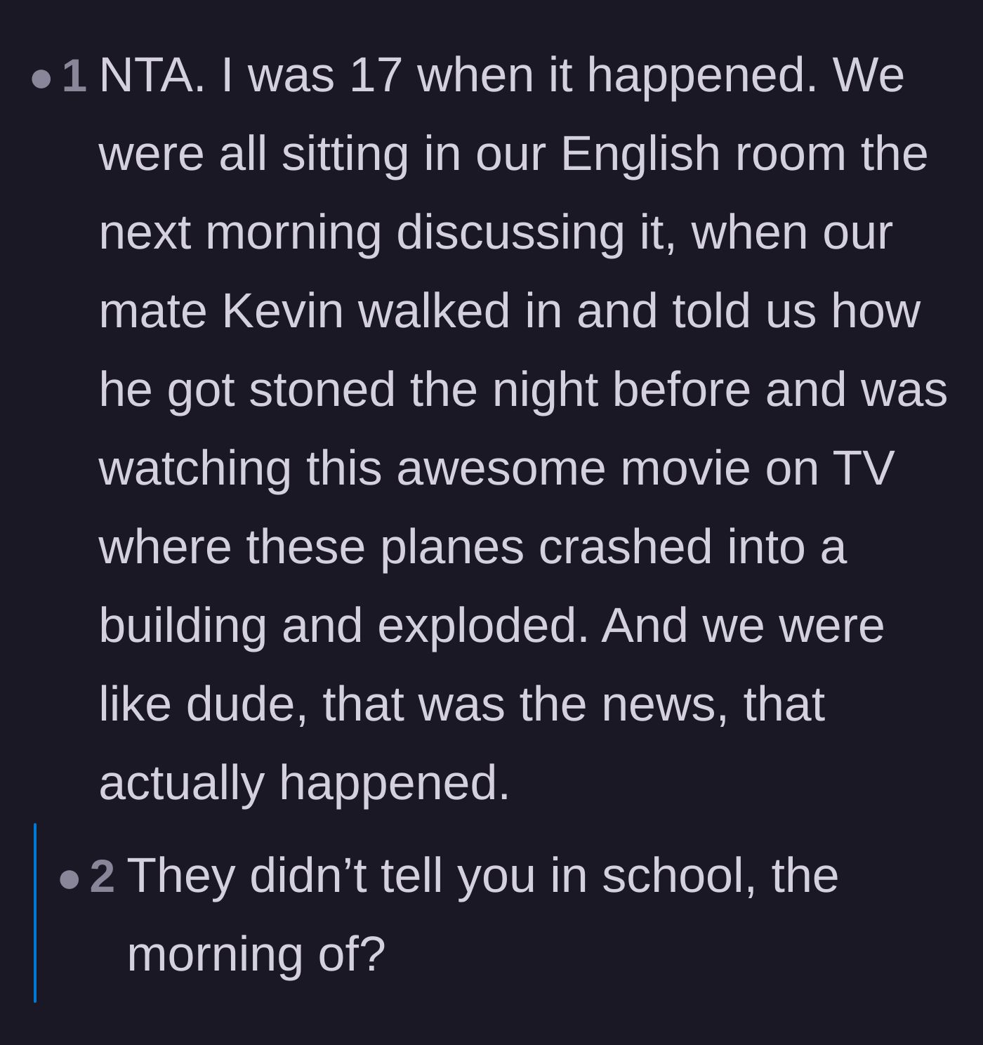 Comment thread 3 - People sharing how their schools actually handled the news and how time zones impacted the timeline.
