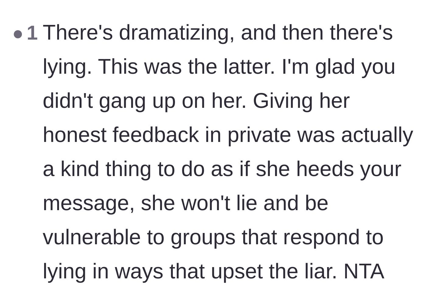 Comment thread 6 - Praise for the narrator choosing to confront the friend privately instead of joining a group pile-on.