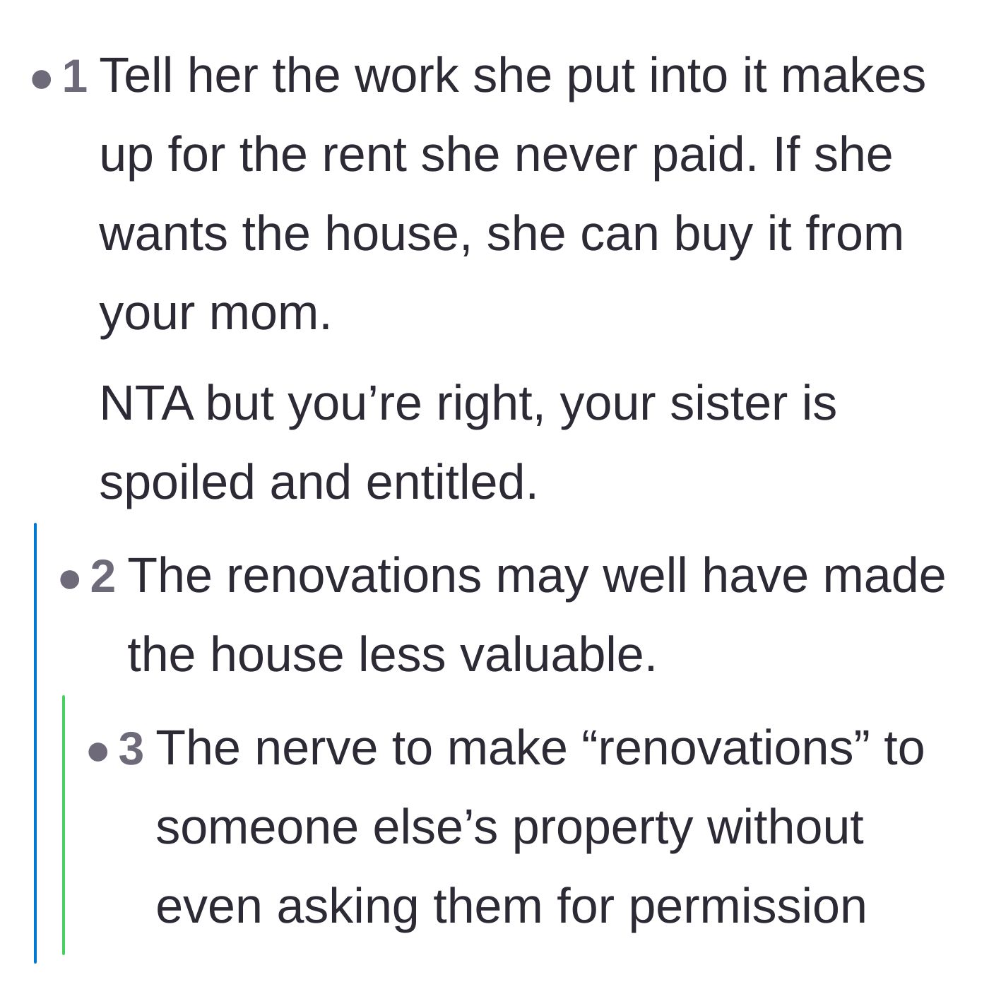 Comment thread 2 - Pointing out that four years of free rent cancels out any DIY renovations, which might have actually ruined the property value.