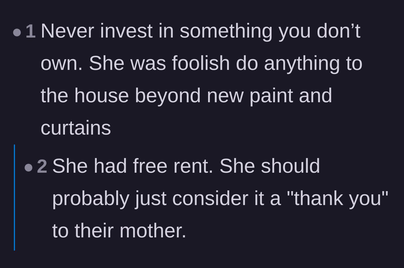 Comment thread 4 - A simple financial rule about never investing your own money into real estate you don't legally own.