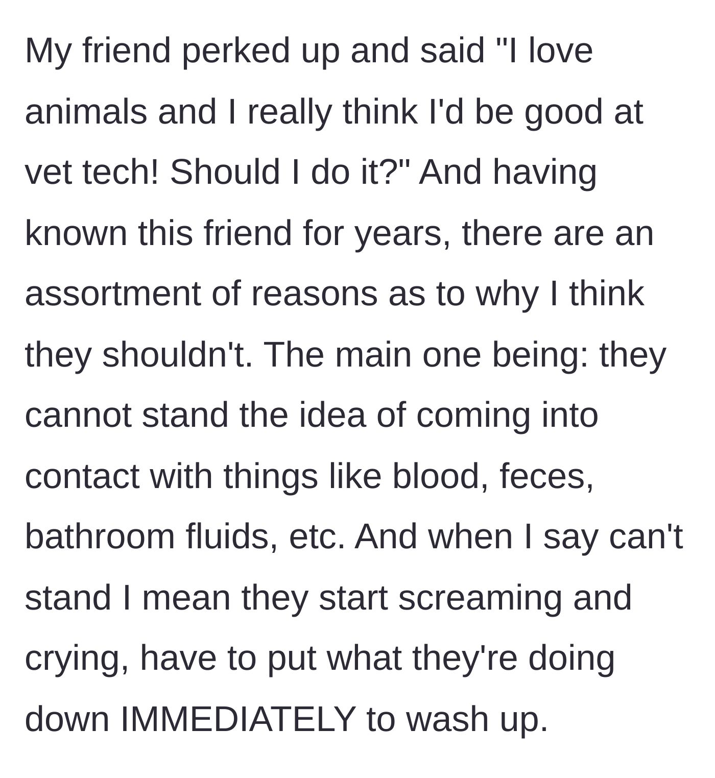 Story part 2 - A friend enthusiastically asking to join the major, despite having a severe phobia of bodily fluids.