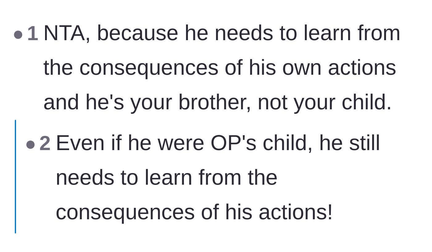 Comment thread 3 - Discussion emphasizing that a sister is not a parent and shouldn't shield her brother from his own mistakes.