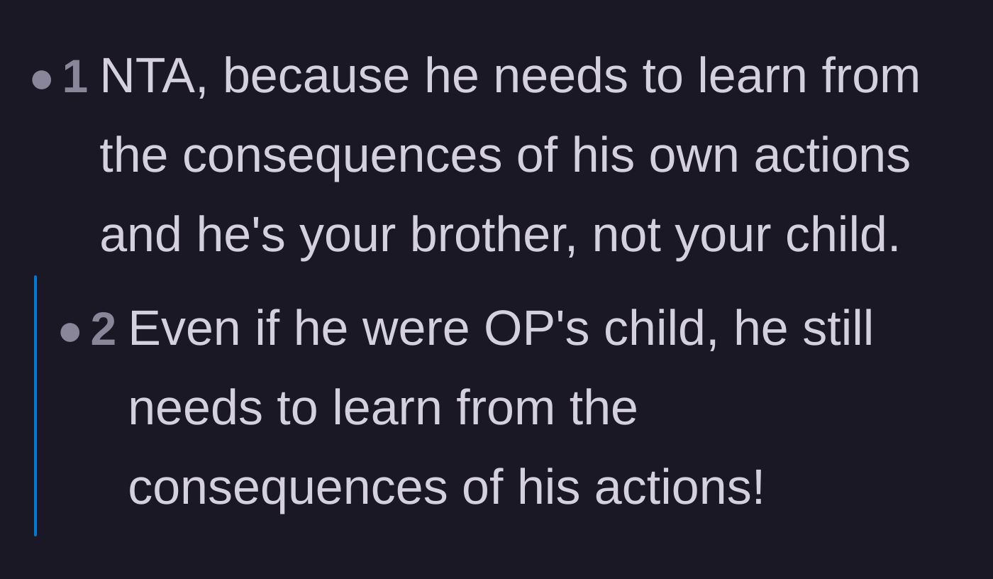 Comment thread 3 - Discussion emphasizing that a sister is not a parent and shouldn't shield her brother from his own mistakes.
