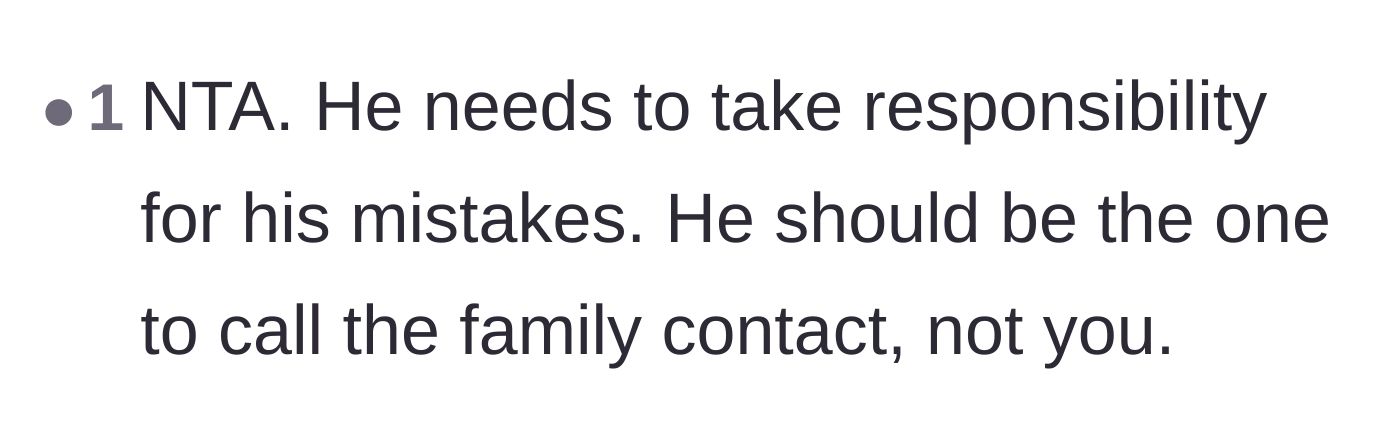 Comment thread 4 - Suggestion that the brother should be the one to contact the family connection and face them himself.
