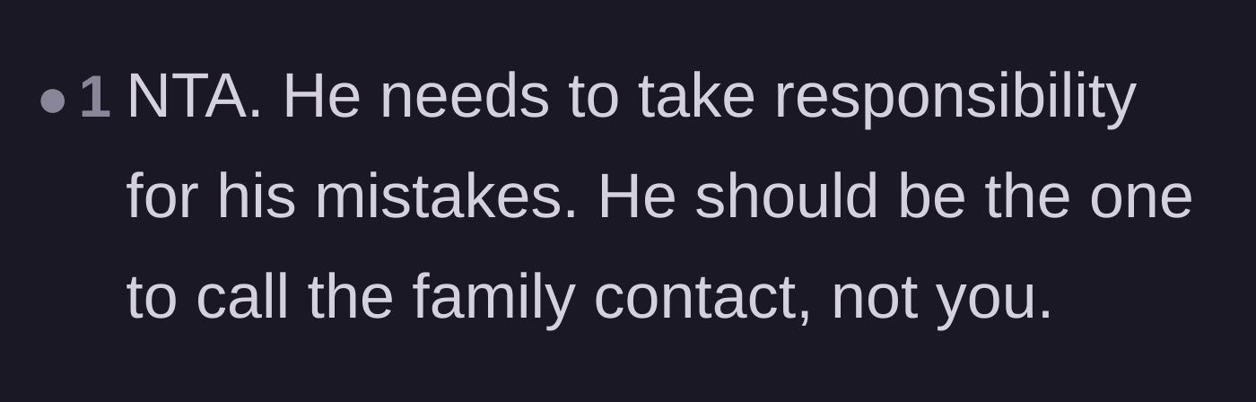 Comment thread 4 - Suggestion that the brother should be the one to contact the family connection and face them himself.