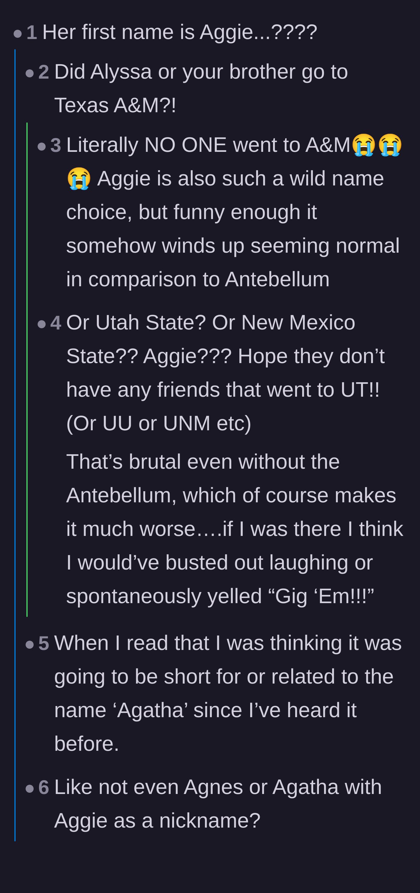 Comment thread 2 - A deep dive into the historical weight of the chosen name and why the first name is just as baffling.