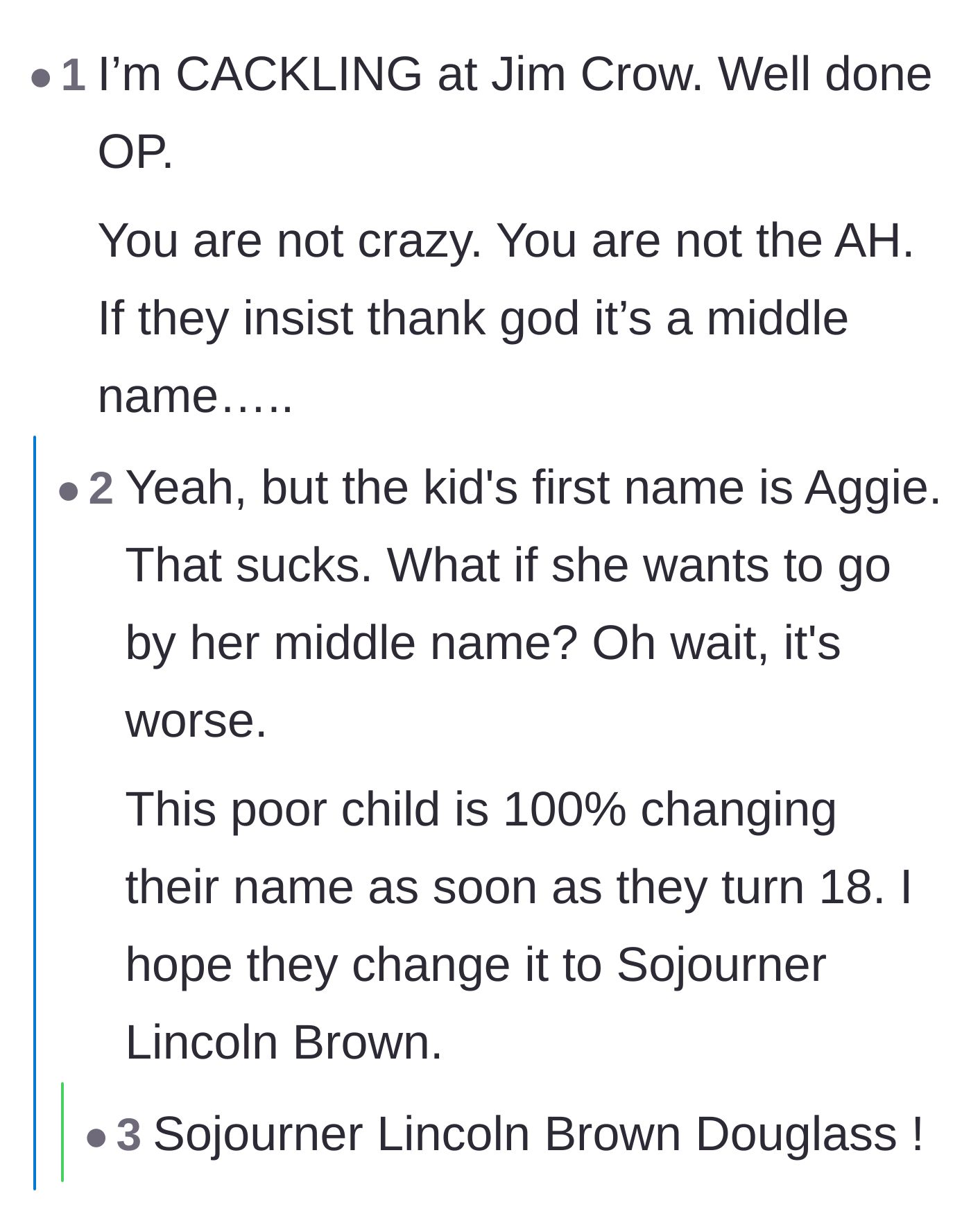 Comment thread 5 - Commenters expressing relief that the child can eventually change her name legally at eighteen.