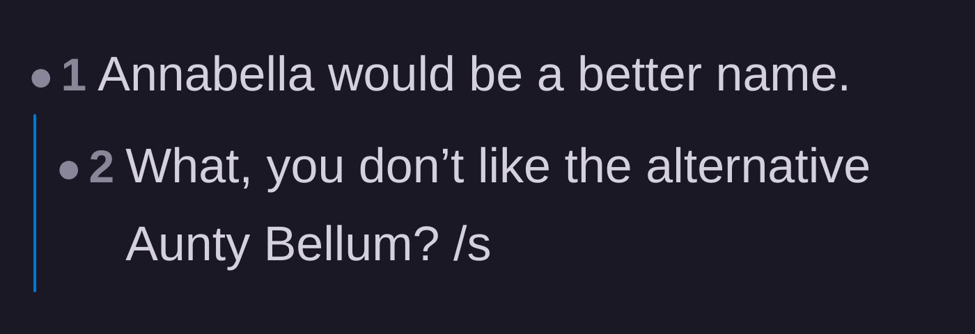 Comment thread 6 - Suggesting a similar-sounding but harmless alternative name and making a pun about the original choice.
