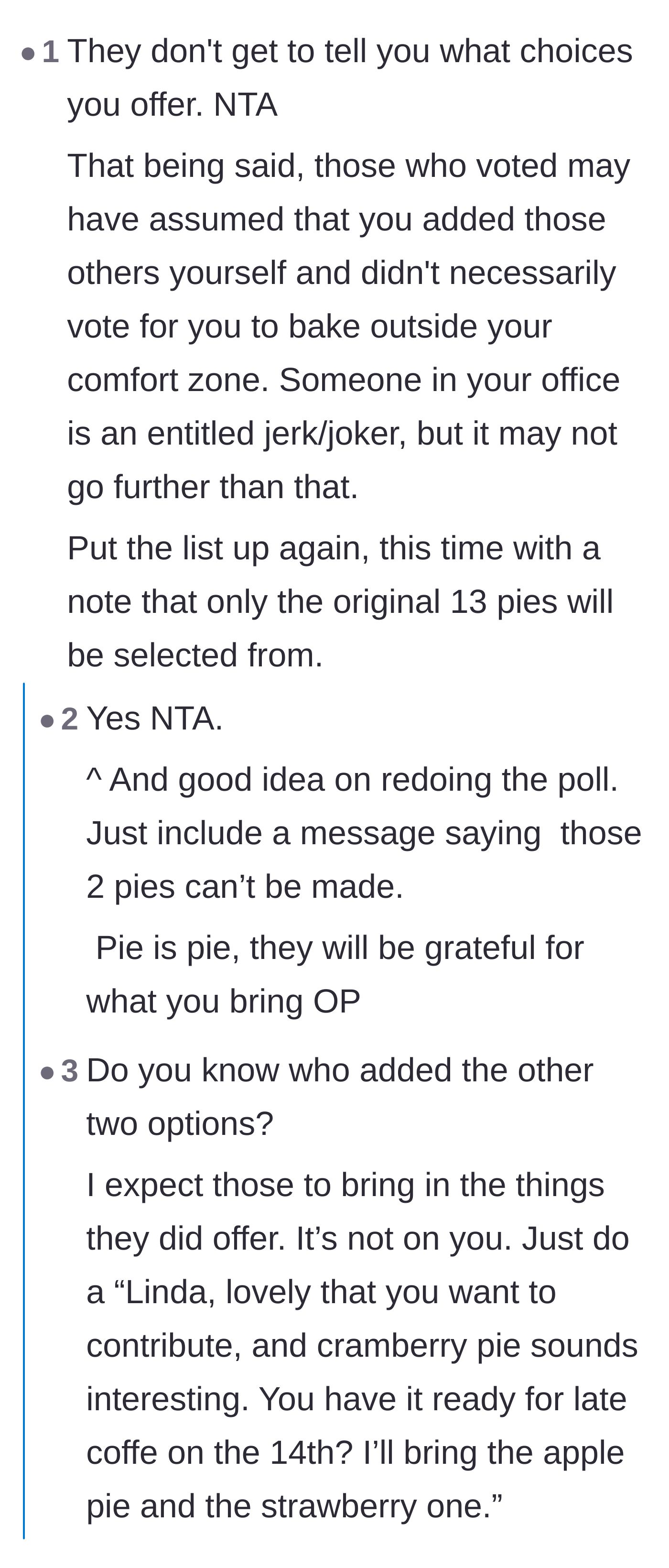 Comment thread 1 - Readers suggest voiding the rogue write-in options or assuming the culprit volunteered to bake them