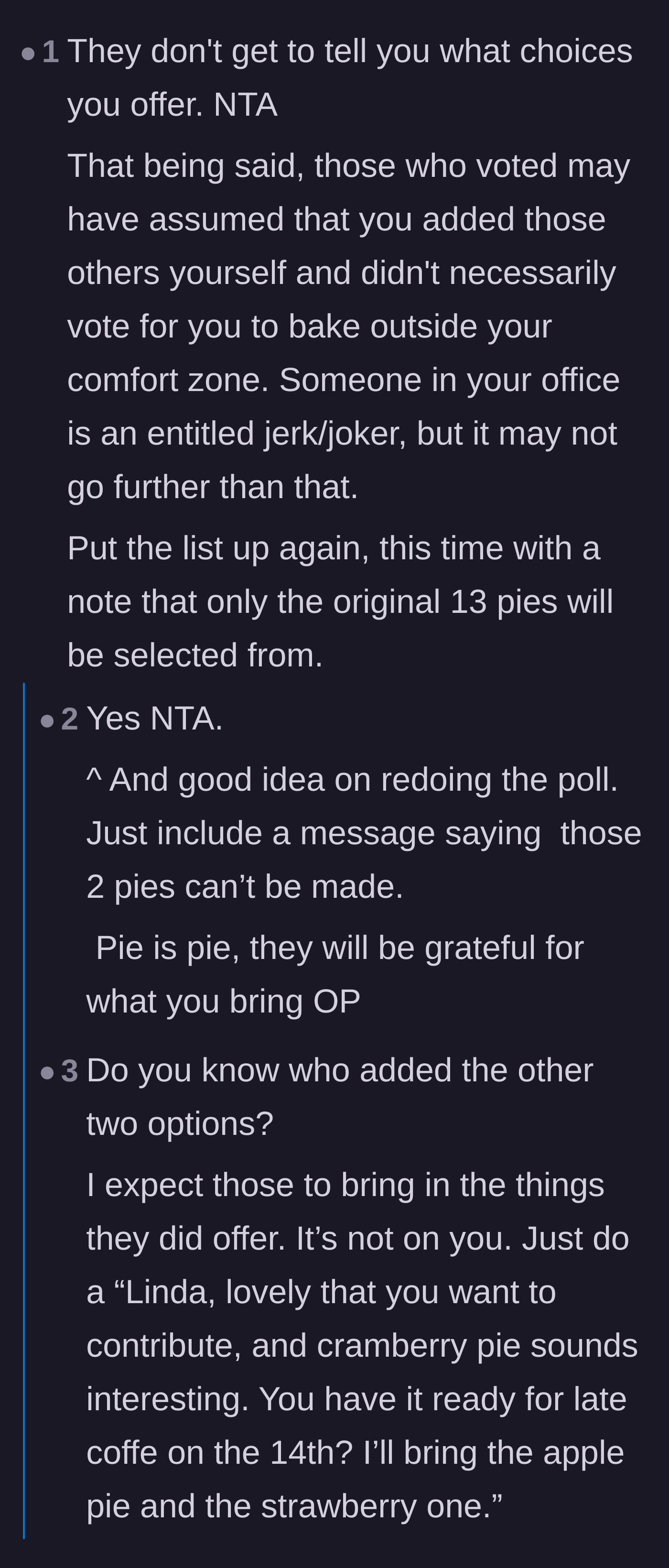 Comment thread 1 - Readers suggest voiding the rogue write-in options or assuming the culprit volunteered to bake them
