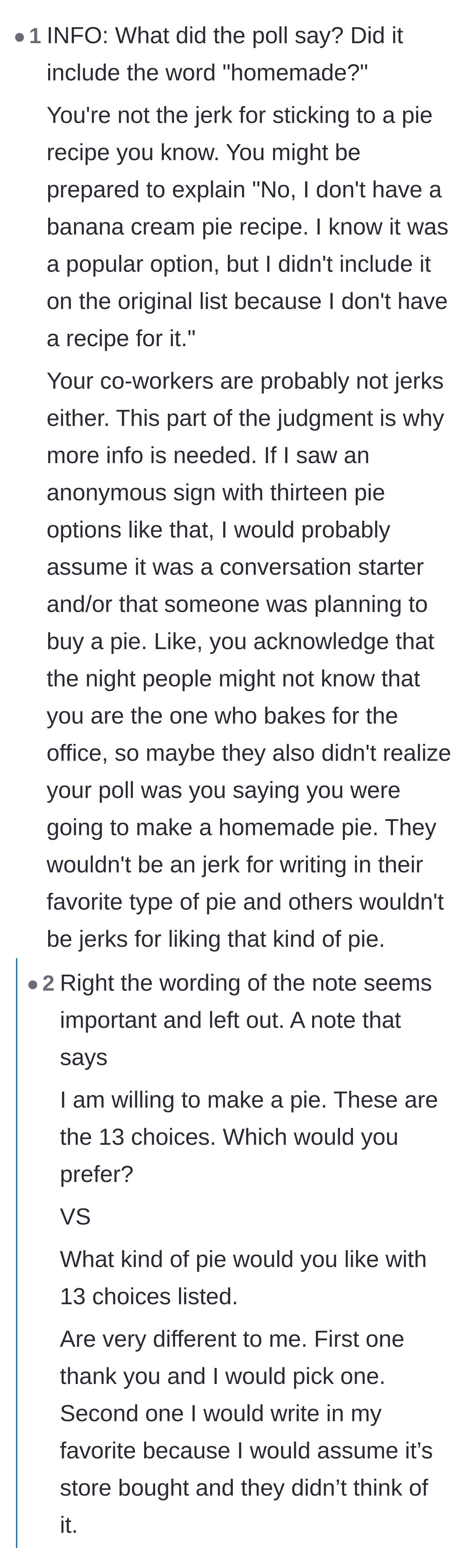 Comment thread 5 - Commenters examine how an unsigned poll can easily be mistaken for a store-bought pie run or casual survey