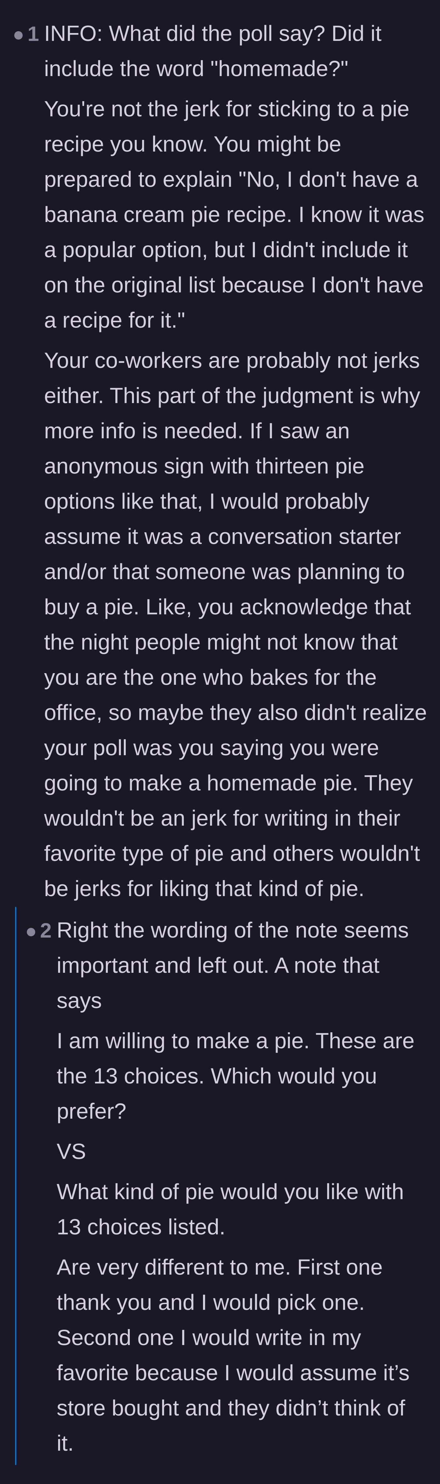 Comment thread 5 - Commenters examine how an unsigned poll can easily be mistaken for a store-bought pie run or casual survey