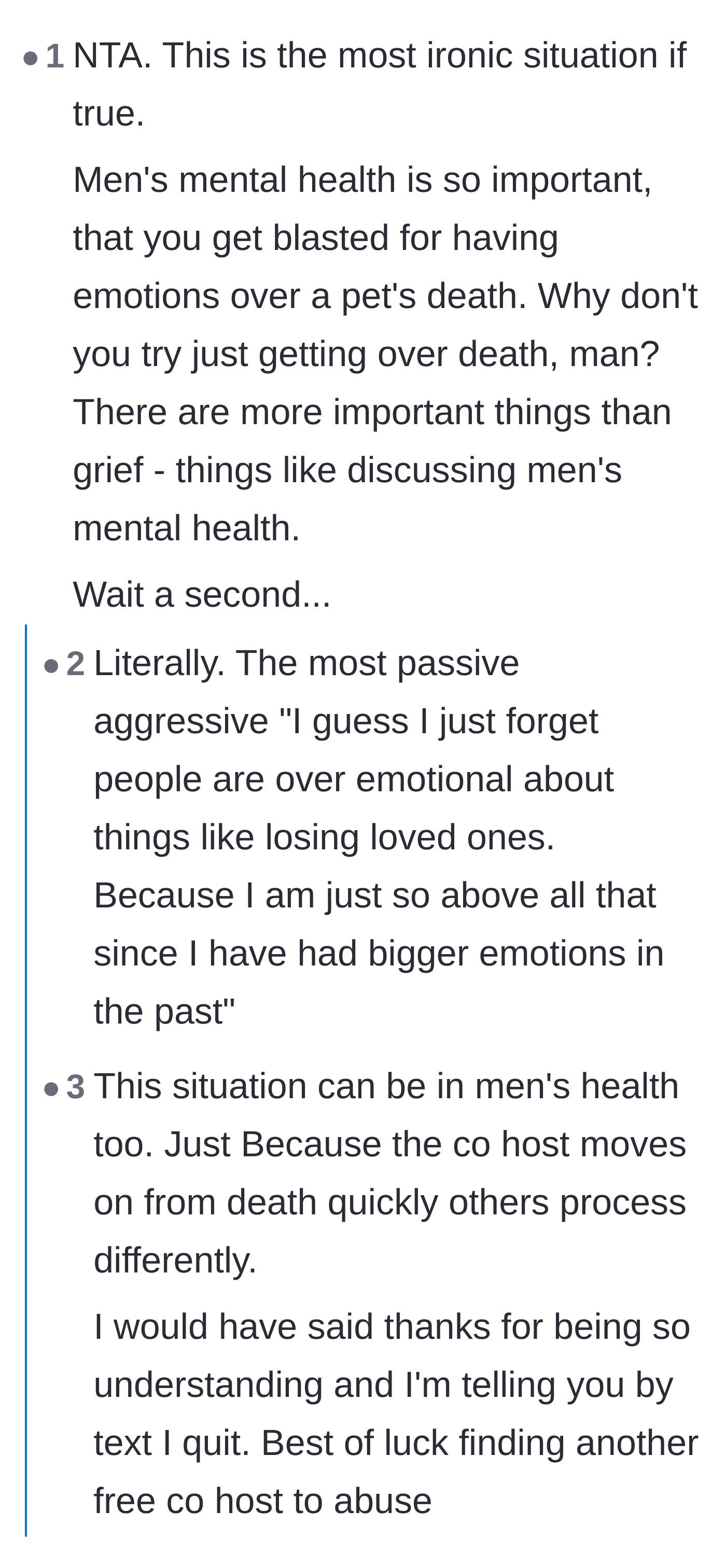 Comment thread 2 - Discussing the irony of a mental health advocate promoting toxic emotional suppression.