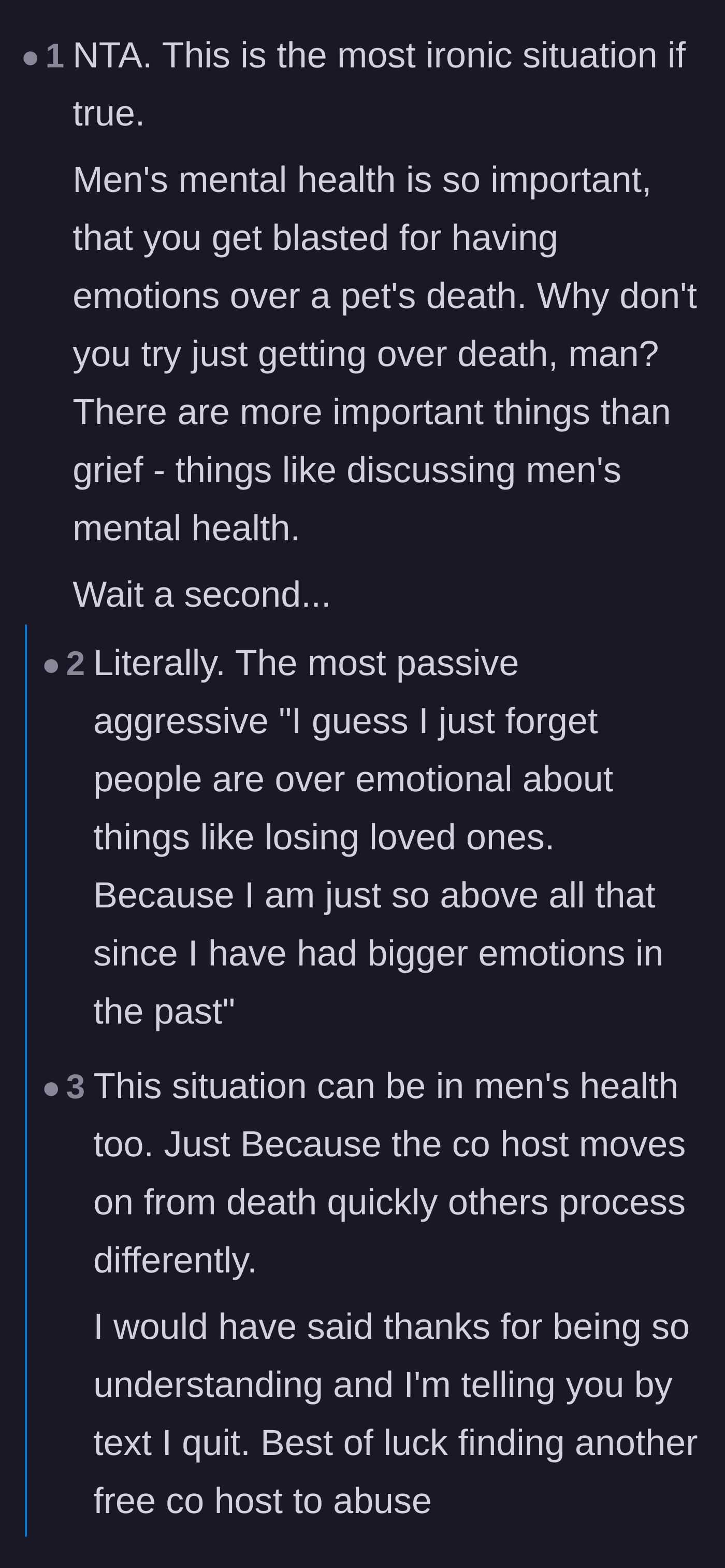 Comment thread 2 - Discussing the irony of a mental health advocate promoting toxic emotional suppression.