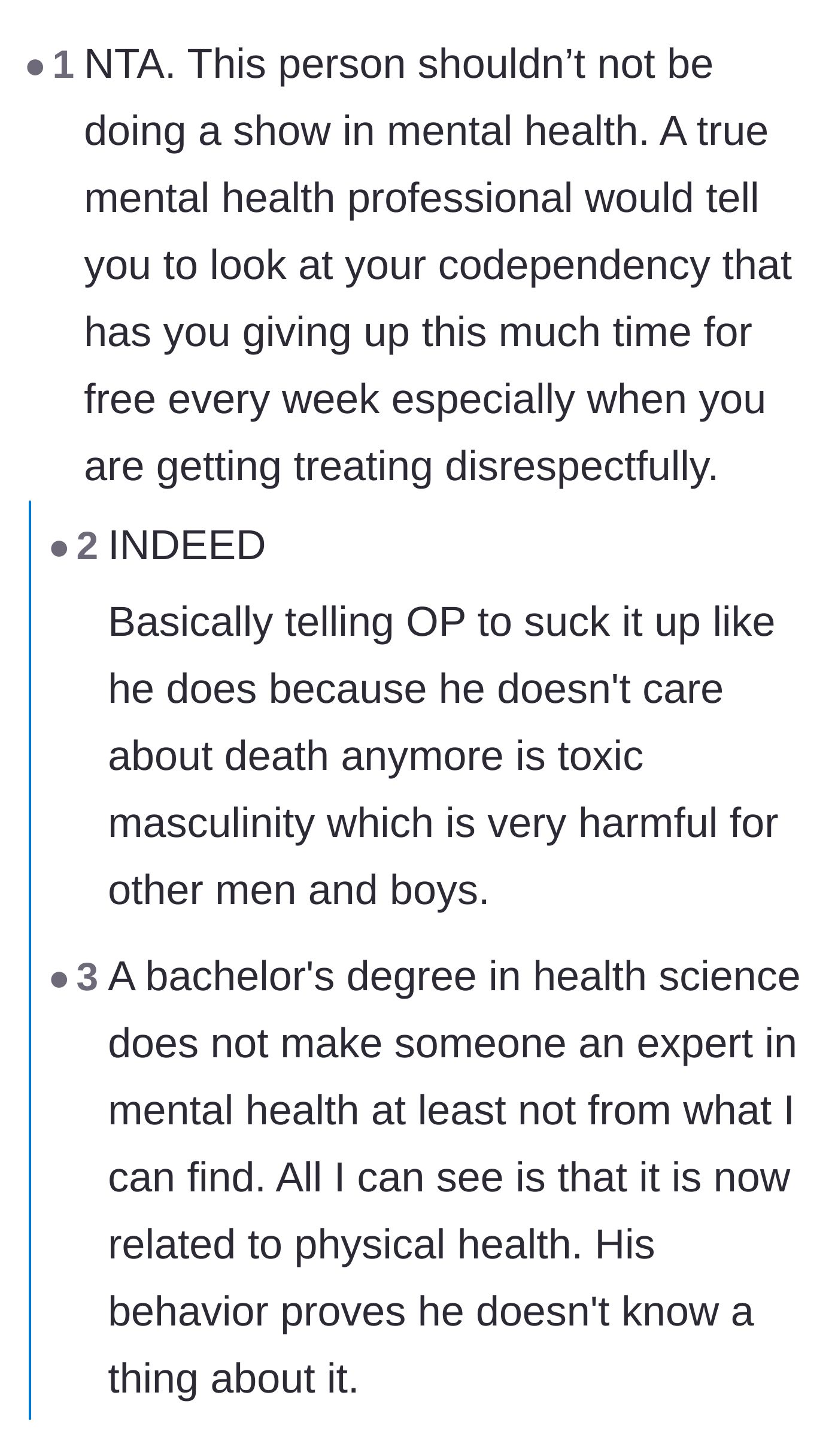 Comment thread 3 - Analyzing the host's lack of real credentials and the volunteer's codependency.