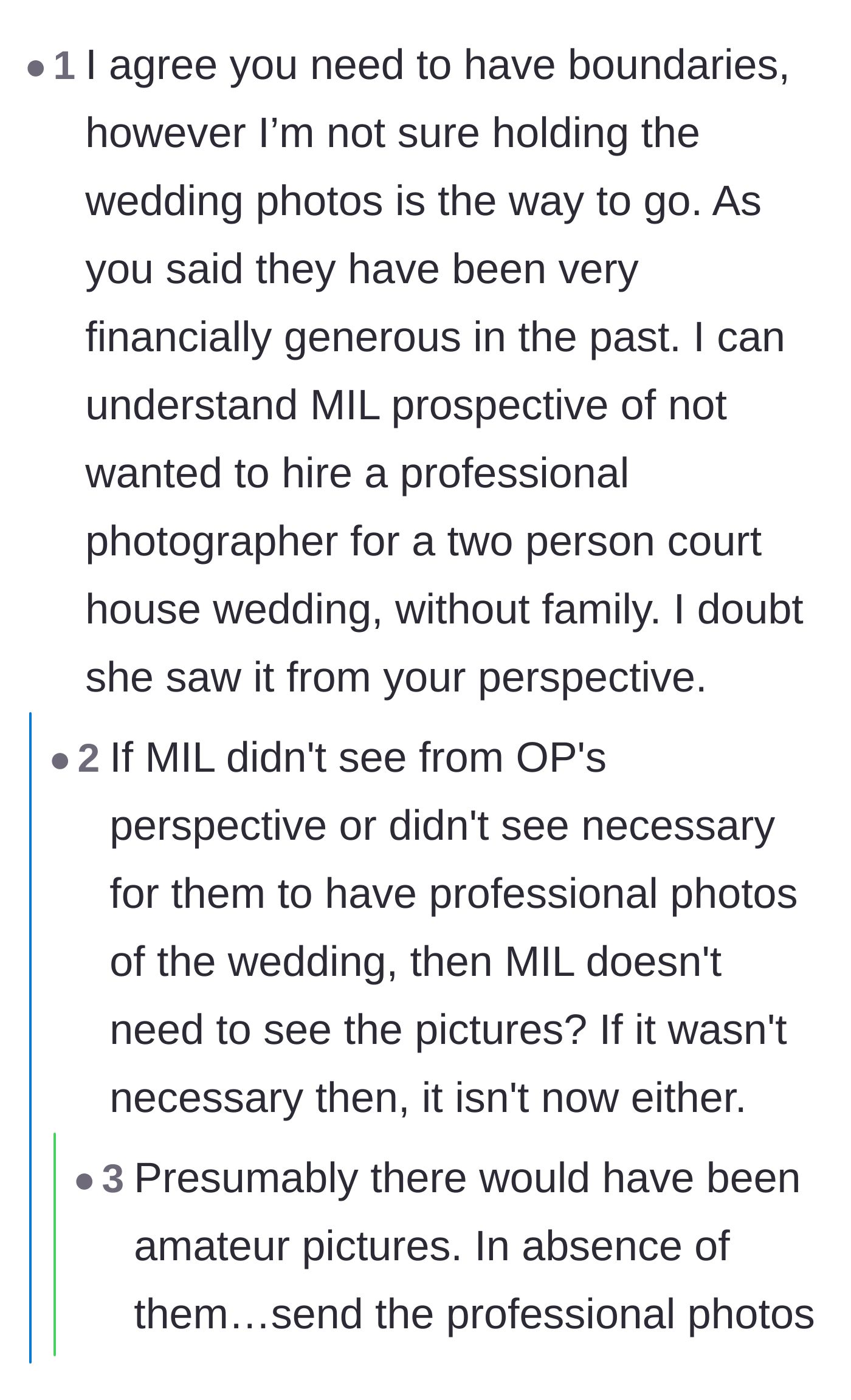 Comment thread 2 - A debate on whether withholding the photos is petty, with a sassy suggestion to send badly cropped photos.