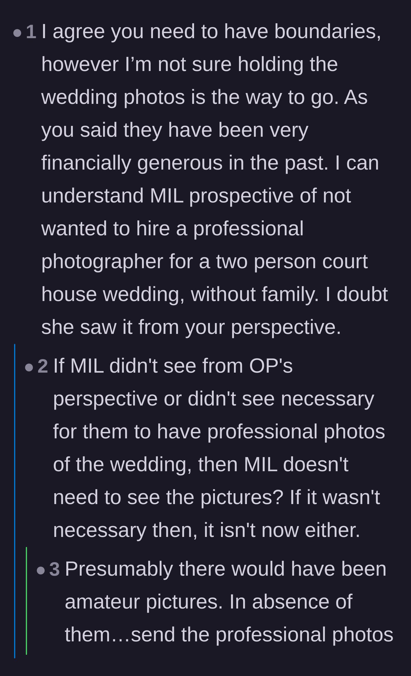 Comment thread 2 - A debate on whether withholding the photos is petty, with a sassy suggestion to send badly cropped photos.
