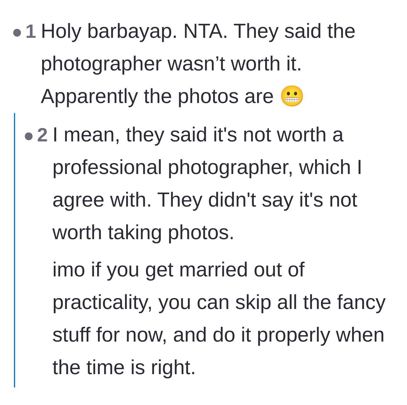 Comment thread 3 - Pointing out the irony that the family wants photos after refusing to pay for a professional photographer.