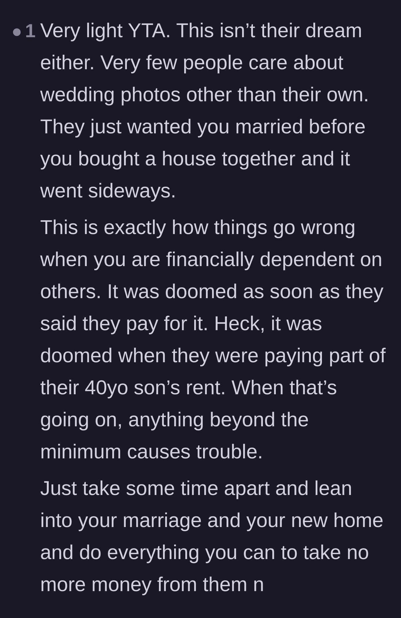 Comment thread 5 - A nuanced take explaining that the drama was inevitable once the couple accepted financial support for the wedding.