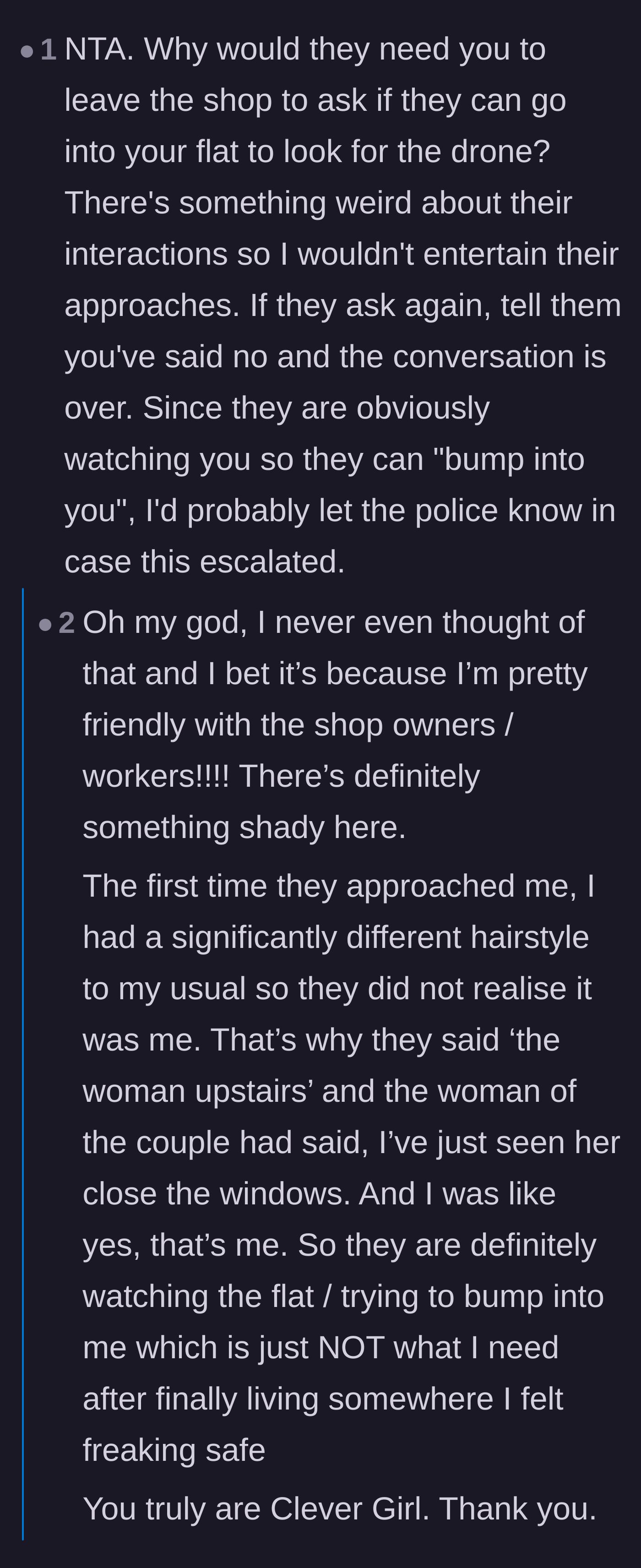 Comment thread 2 - Speculation that the neighbors ambushed the main character outside to avoid being recorded on shop cameras.