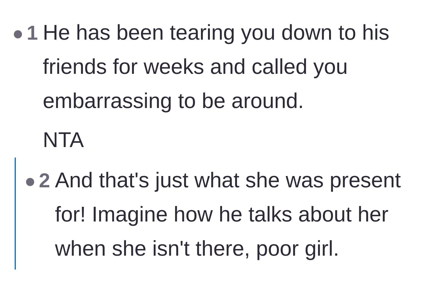 Comment thread 3 - Commenters express concern over how the boyfriend likely speaks about the main character behind her back.