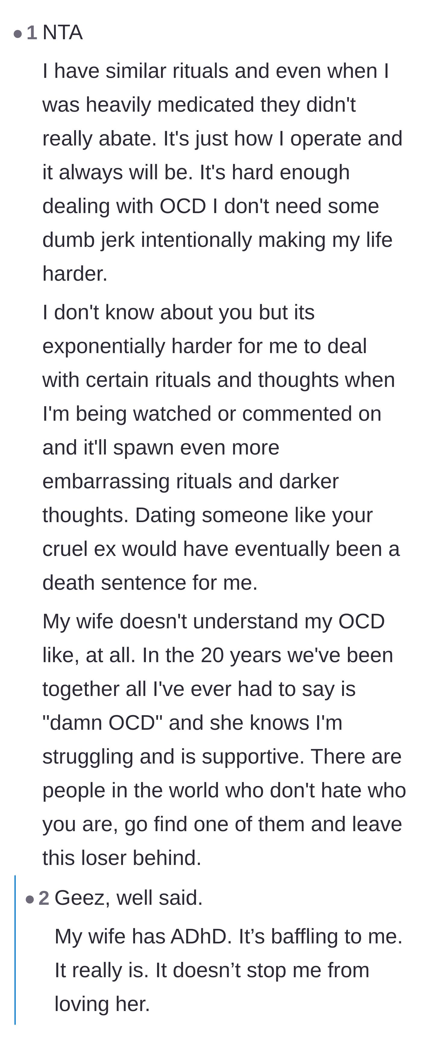 Comment thread 6 - Individuals with OCD and ADHD, alongside their spouses, share stories of unconditional support and understanding in their relationships.