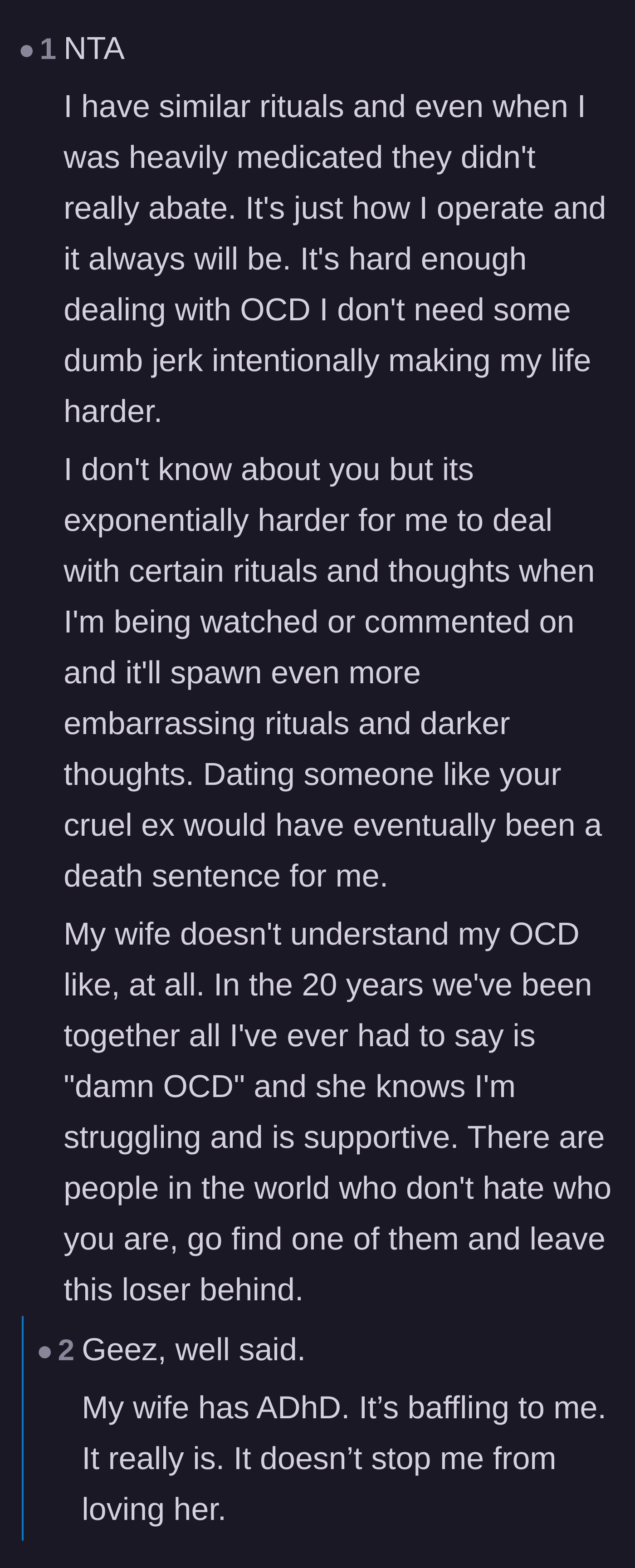 Comment thread 6 - Individuals with OCD and ADHD, alongside their spouses, share stories of unconditional support and understanding in their relationships.