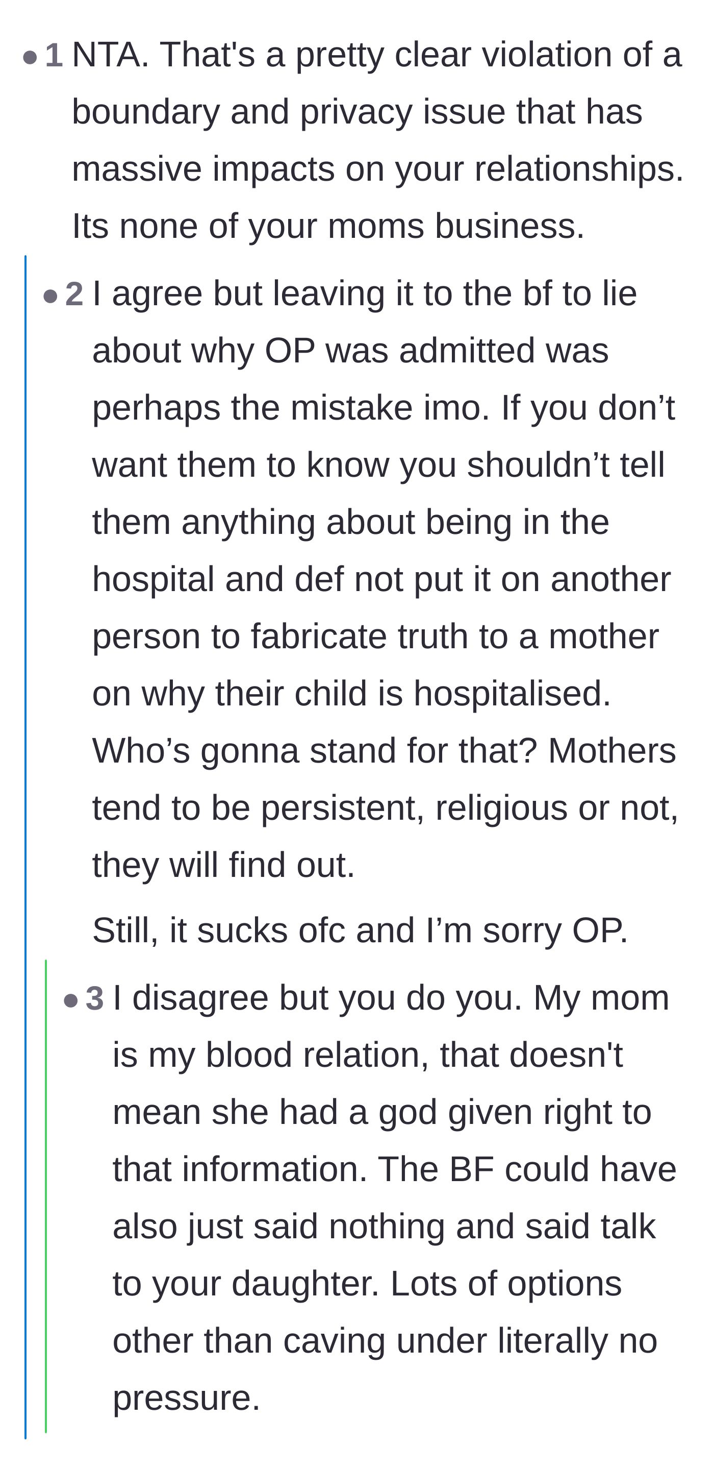Comment thread 1 - Readers debating the boyfriend's failure to maintain a simple cover story under pressure.