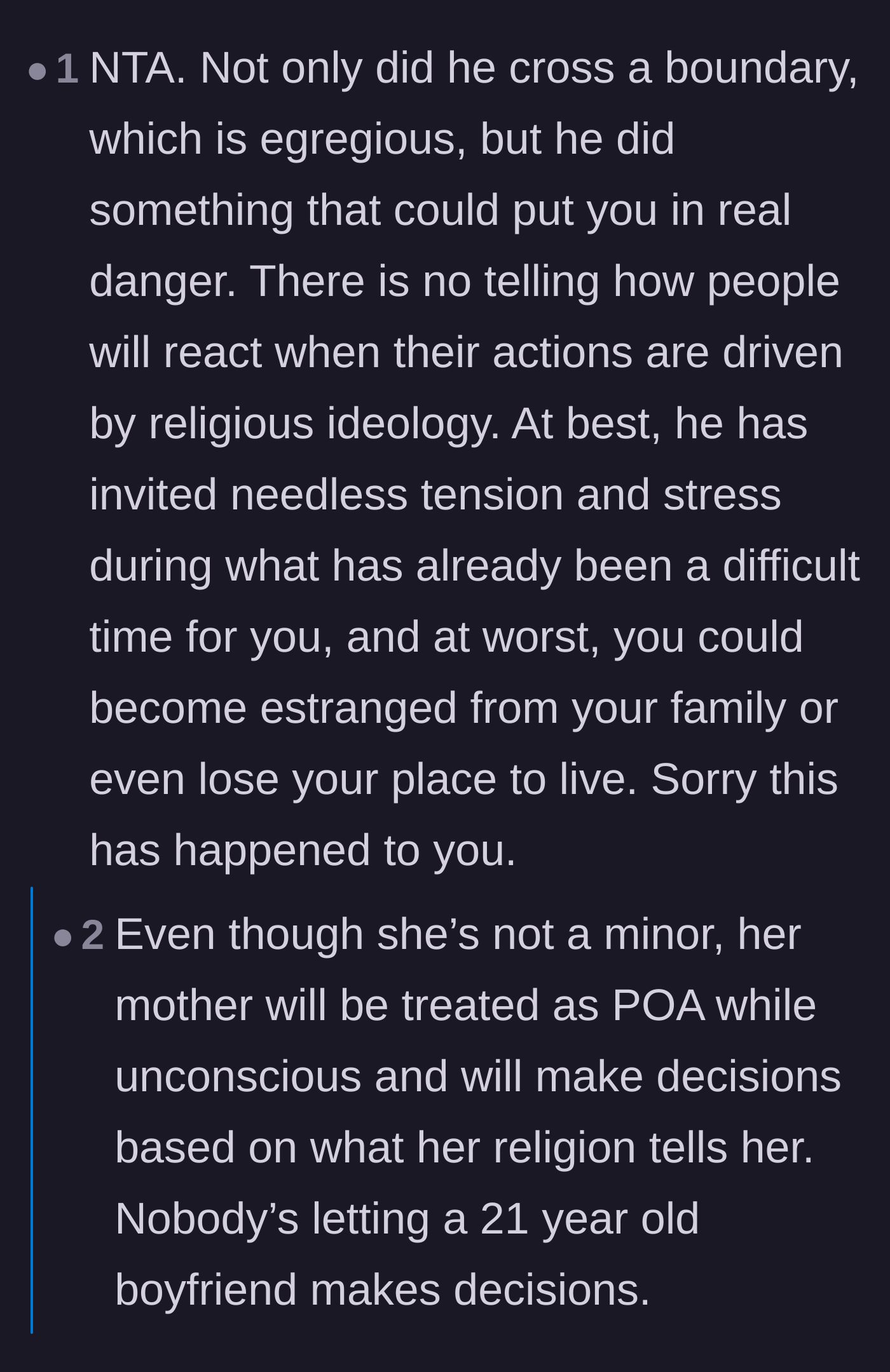 Comment thread 2 - Discussion on the severe real-world dangers of outing someone to deeply religious parents.